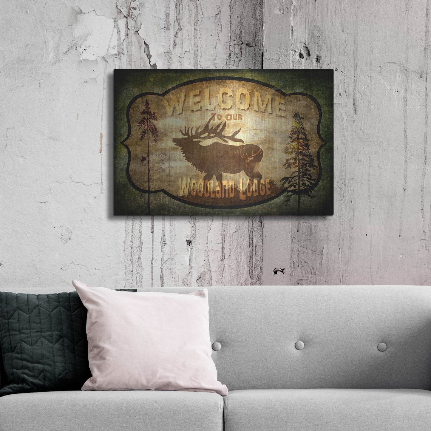 Luxe Metal Art 'Welcome Lodge Elk' by Lightbox Journal, Metal Wall Art,36x24