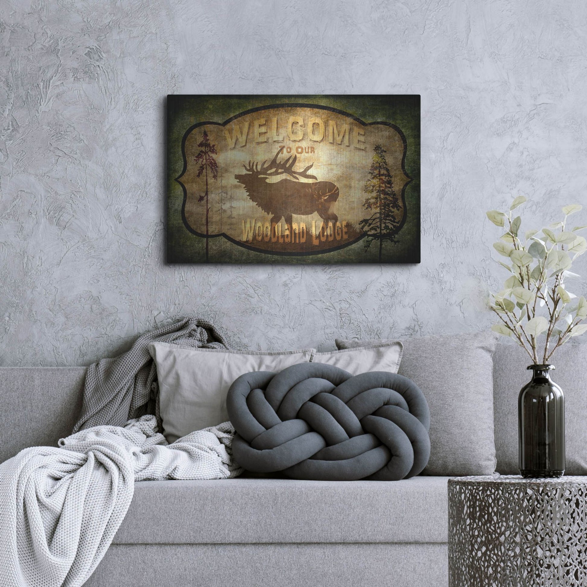Luxe Metal Art 'Welcome Lodge Elk' by Lightbox Journal, Metal Wall Art,36x24