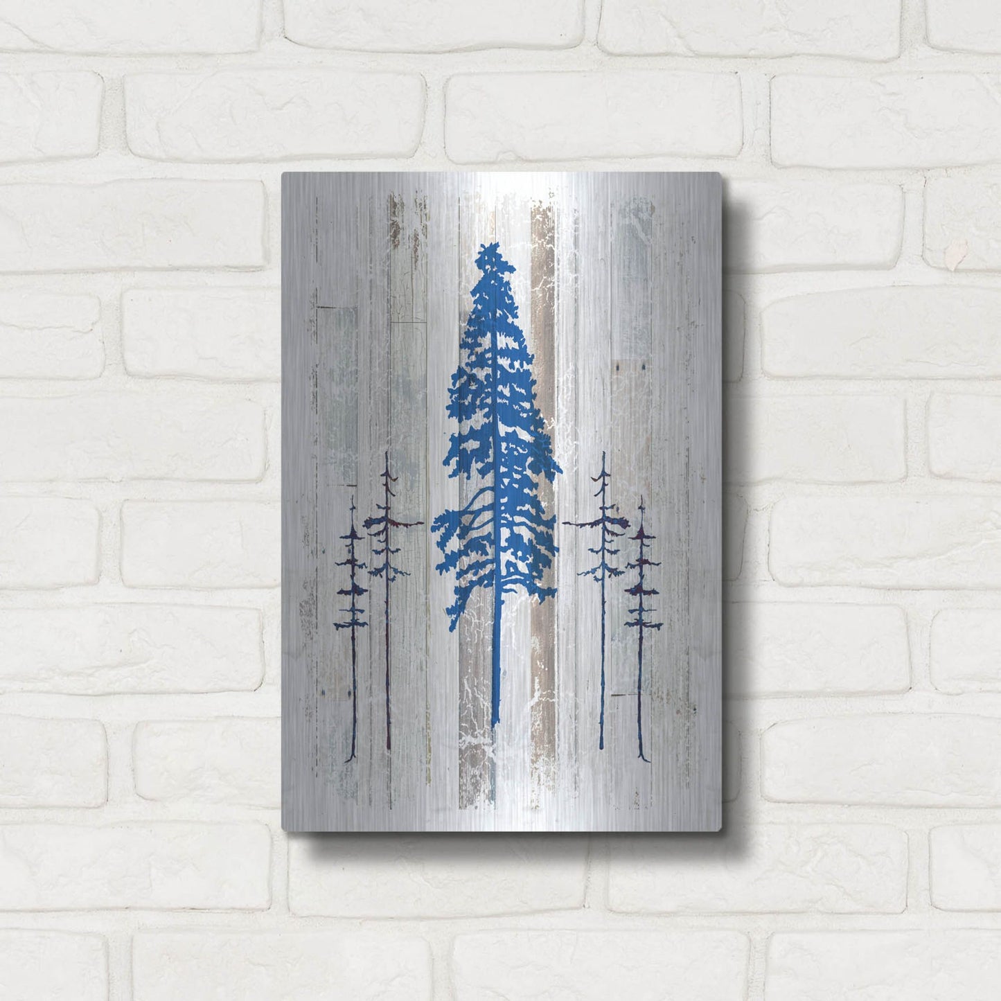 Luxe Metal Art 'The Blue Moose - Lodge Pole Pine' by Lightbox Journal, Metal Wall Art,12x16