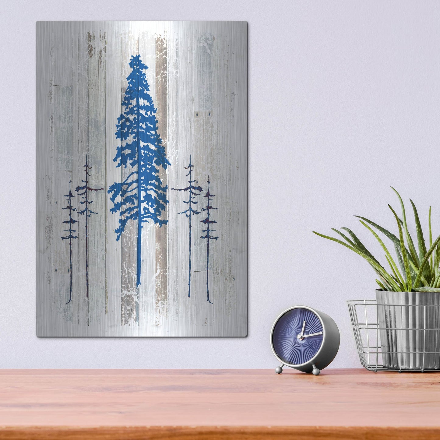 Luxe Metal Art 'The Blue Moose - Lodge Pole Pine' by Lightbox Journal, Metal Wall Art,12x16