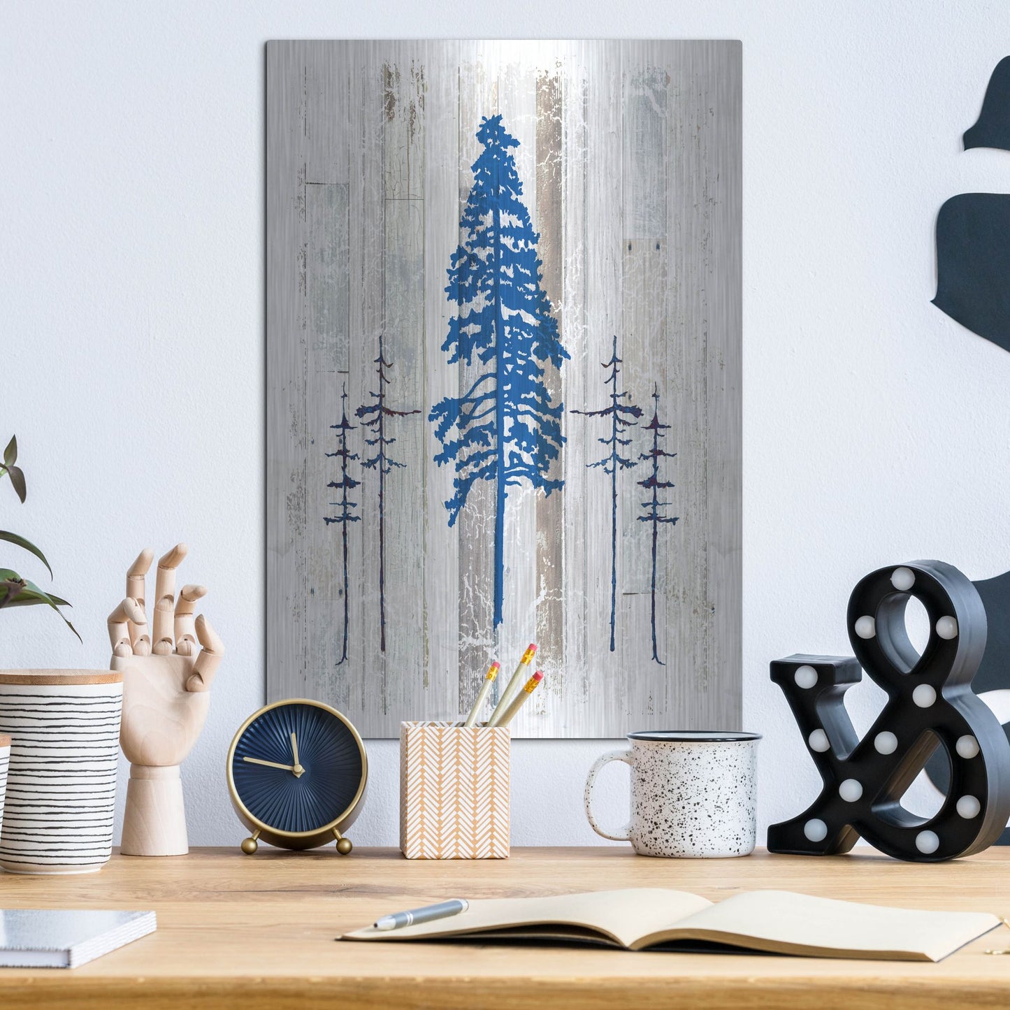 Luxe Metal Art 'The Blue Moose - Lodge Pole Pine' by Lightbox Journal, Metal Wall Art,12x16