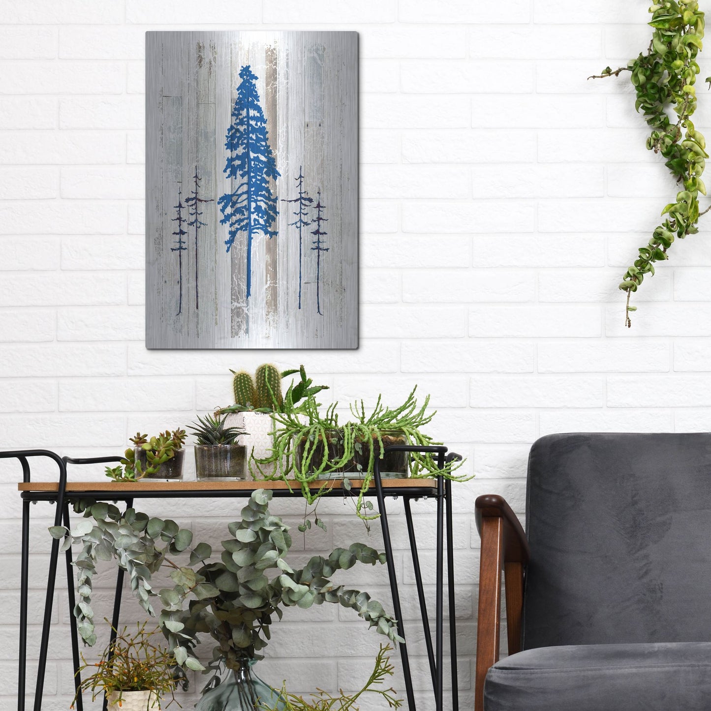 Luxe Metal Art 'The Blue Moose - Lodge Pole Pine' by Lightbox Journal, Metal Wall Art,12x16