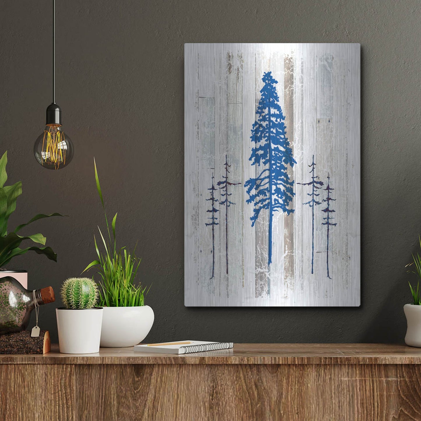 Luxe Metal Art 'The Blue Moose - Lodge Pole Pine' by Lightbox Journal, Metal Wall Art,12x16