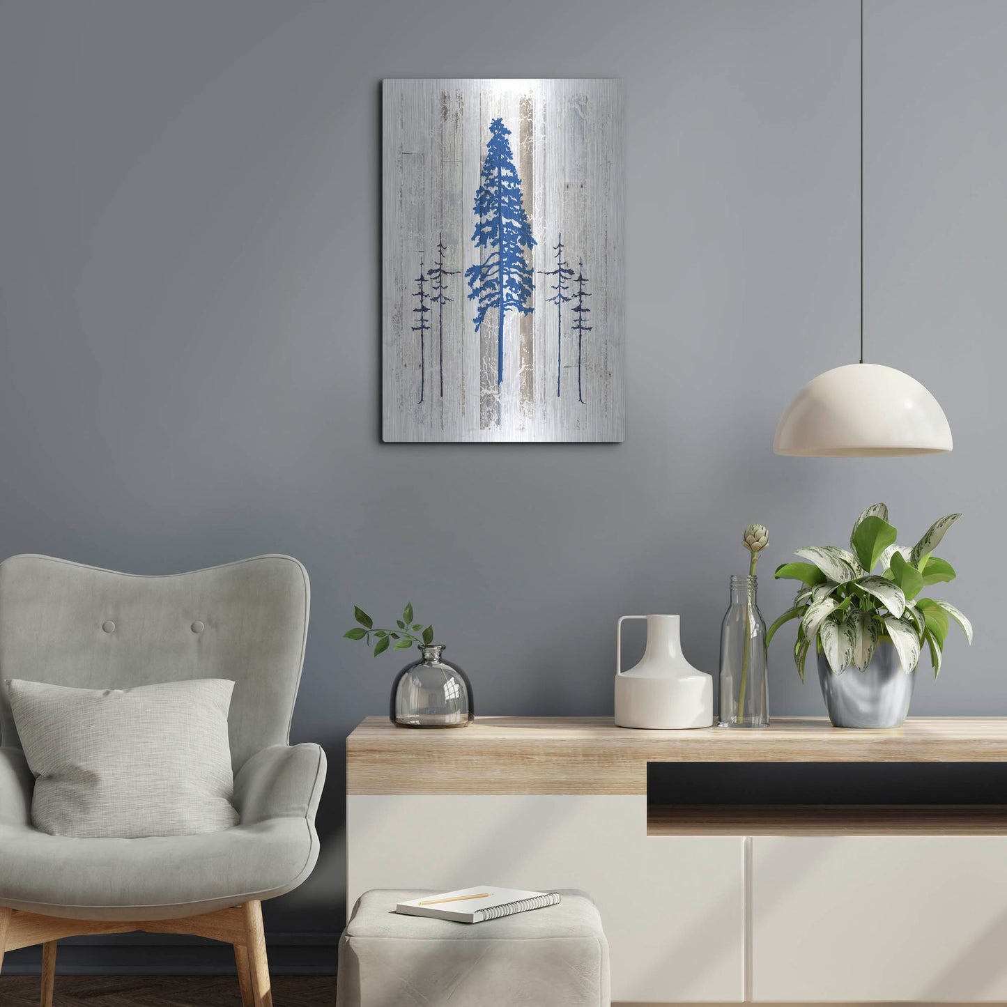 Luxe Metal Art 'The Blue Moose - Lodge Pole Pine' by Lightbox Journal, Metal Wall Art,16x24