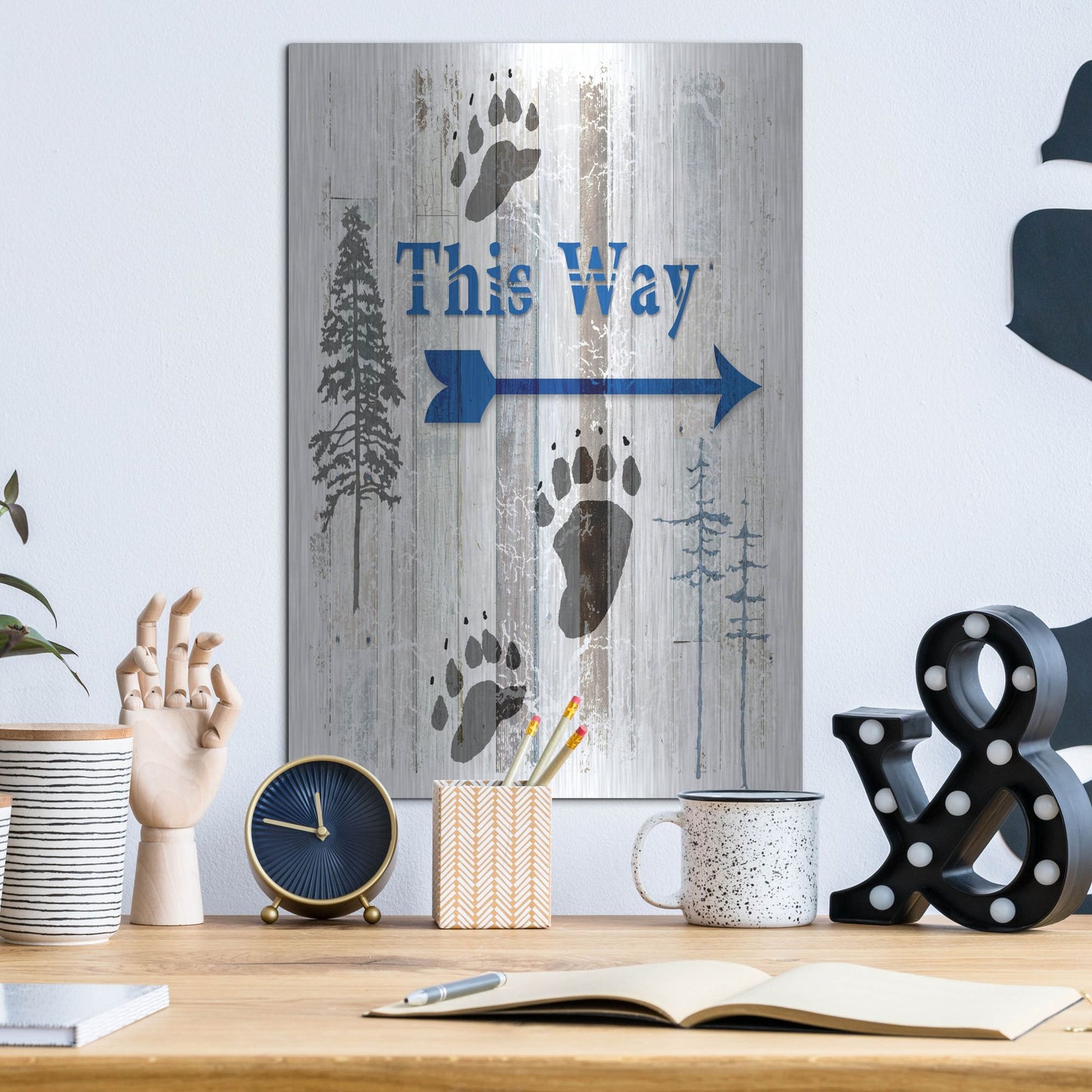 Luxe Metal Art 'The Blue Moose - This Way II' by Lightbox Journal, Metal Wall Art,12x16