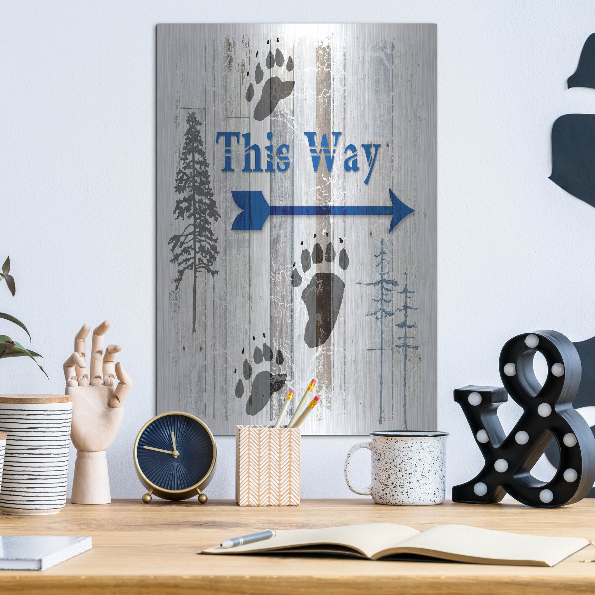 Luxe Metal Art 'The Blue Moose - This Way II' by Lightbox Journal, Metal Wall Art,12x16