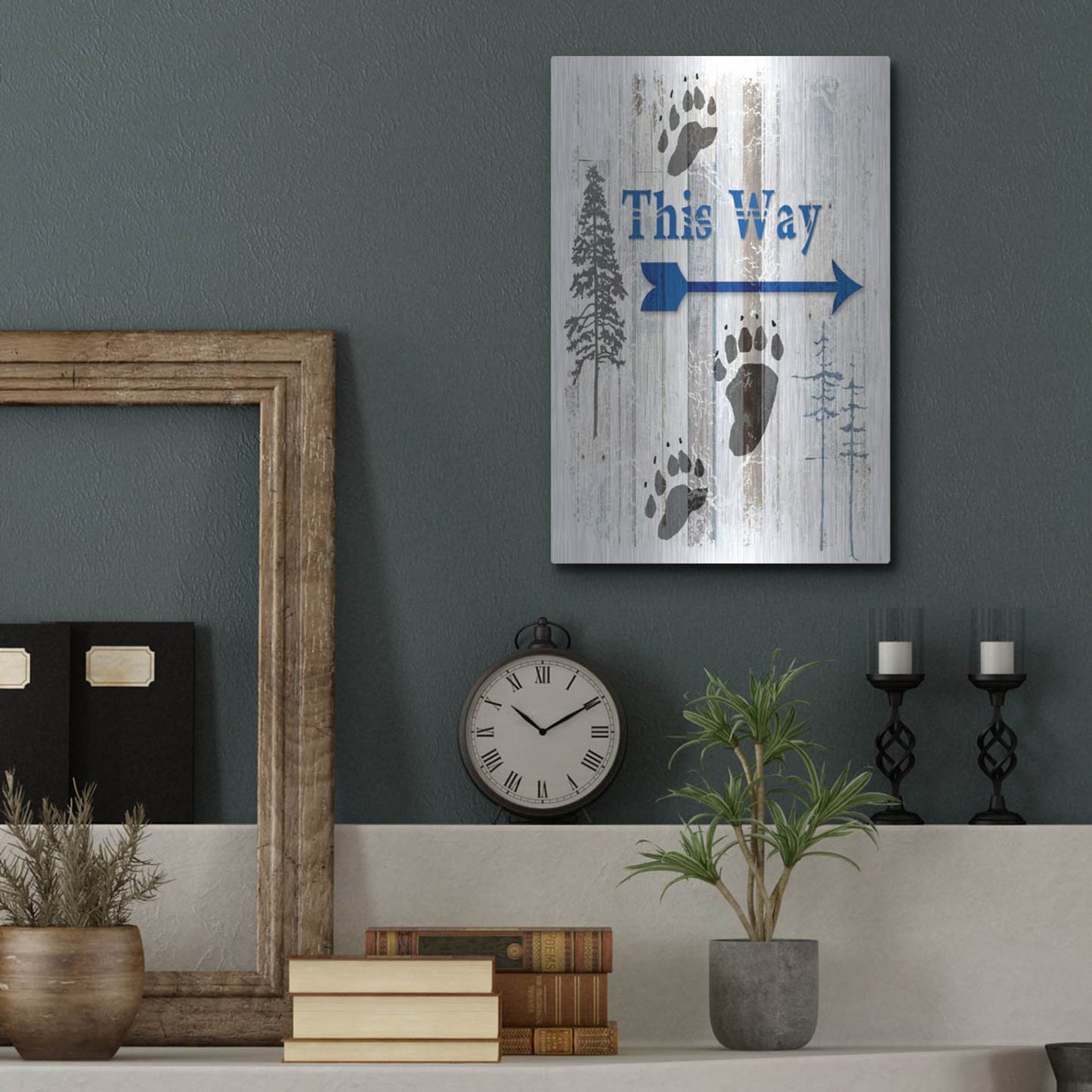 Luxe Metal Art 'The Blue Moose - This Way II' by Lightbox Journal, Metal Wall Art,12x16