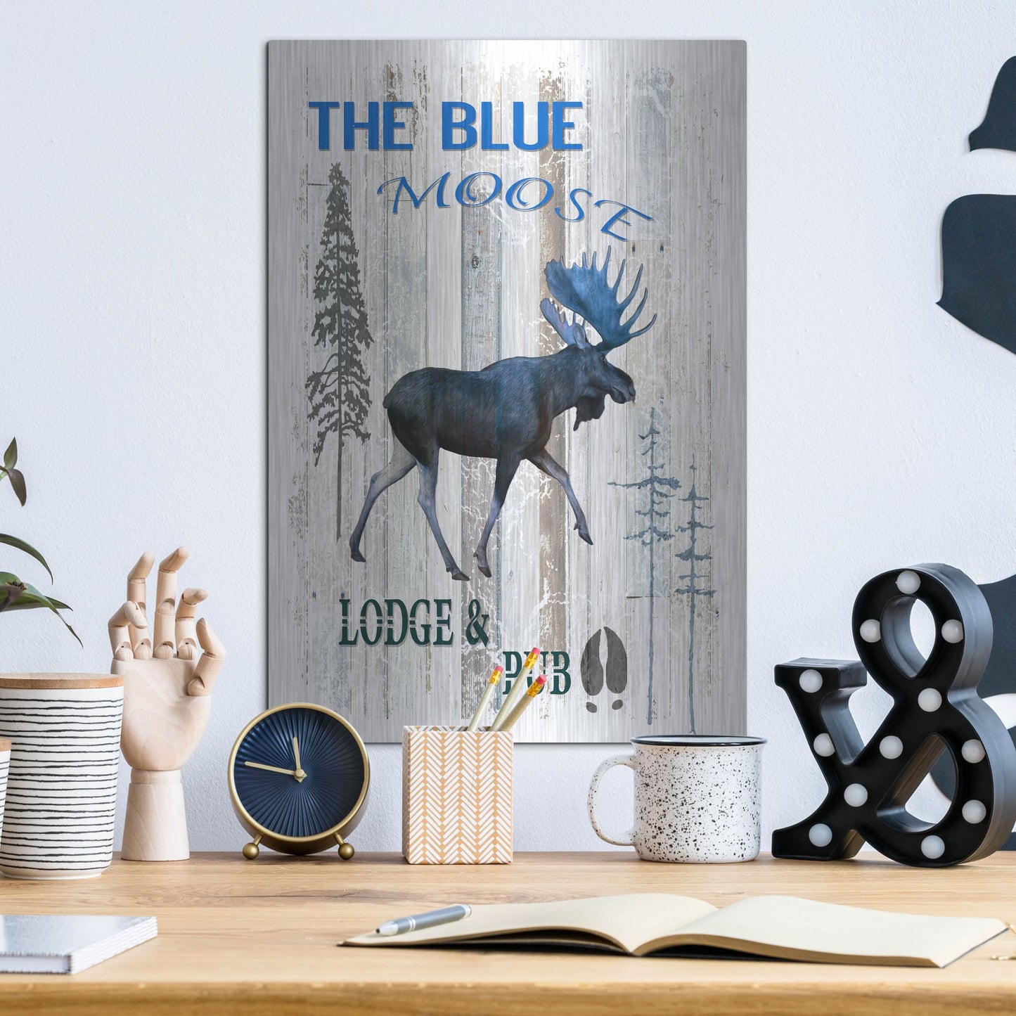 Luxe Metal Art 'The Blue Moose' by Lightbox Journal, Metal Wall Art,12x16