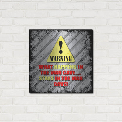 Luxe Metal Art 'Warning Man Cave What Happens Stays' by Lightbox Journal, Metal Wall Art,24x24