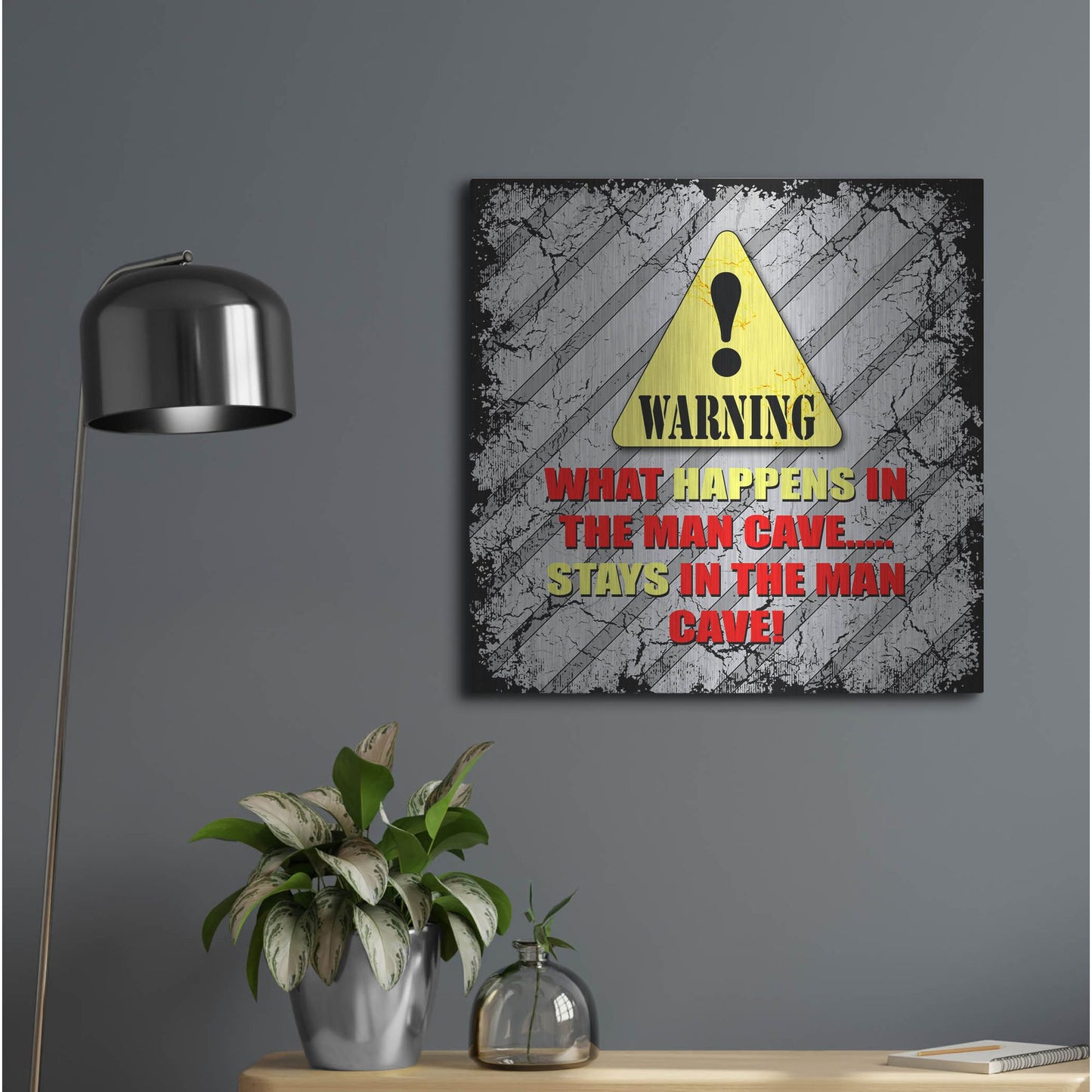 Luxe Metal Art 'Warning Man Cave What Happens Stays' by Lightbox Journal, Metal Wall Art,24x24