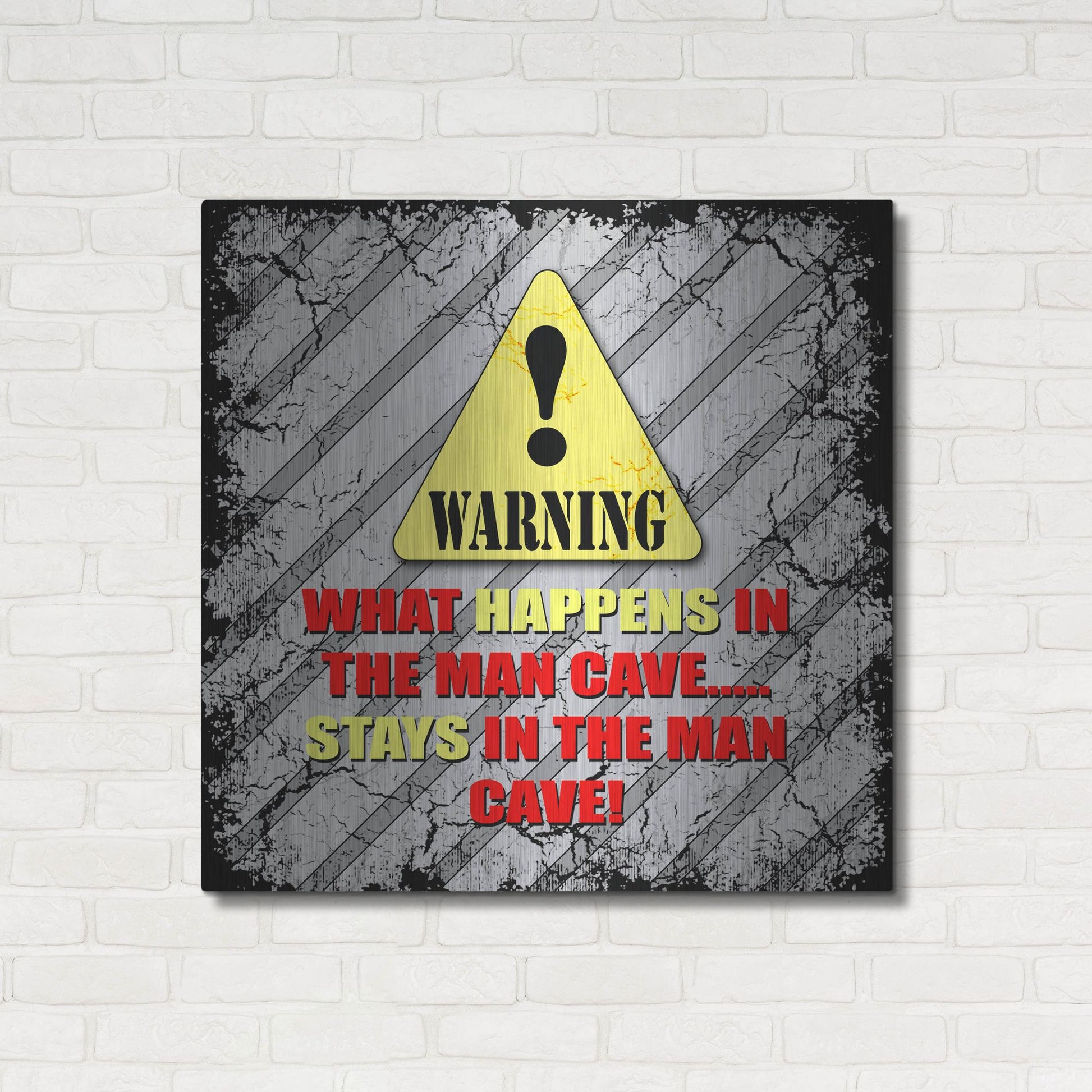 Luxe Metal Art 'Warning Man Cave What Happens Stays' by Lightbox Journal, Metal Wall Art,36x36