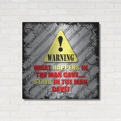 Luxe Metal Art 'Warning Man Cave What Happens Stays' by Lightbox Journal, Metal Wall Art,36x36