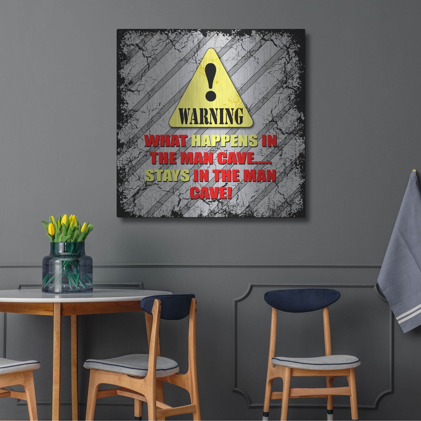 Luxe Metal Art 'Warning Man Cave What Happens Stays' by Lightbox Journal, Metal Wall Art,36x36
