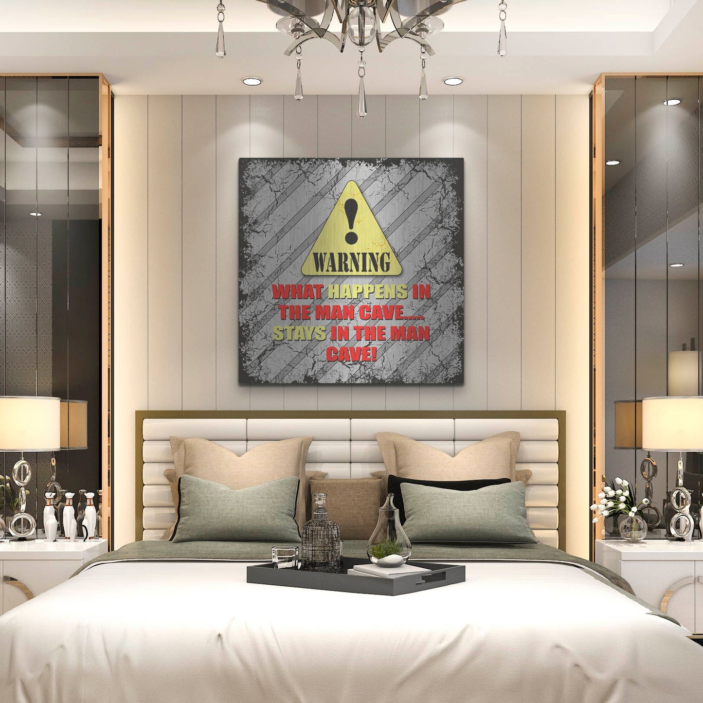 Luxe Metal Art 'Warning Man Cave What Happens Stays' by Lightbox Journal, Metal Wall Art,36x36