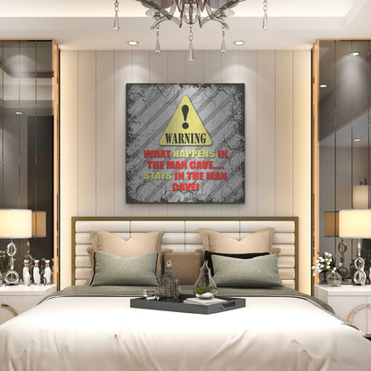 Luxe Metal Art 'Warning Man Cave What Happens Stays' by Lightbox Journal, Metal Wall Art,36x36