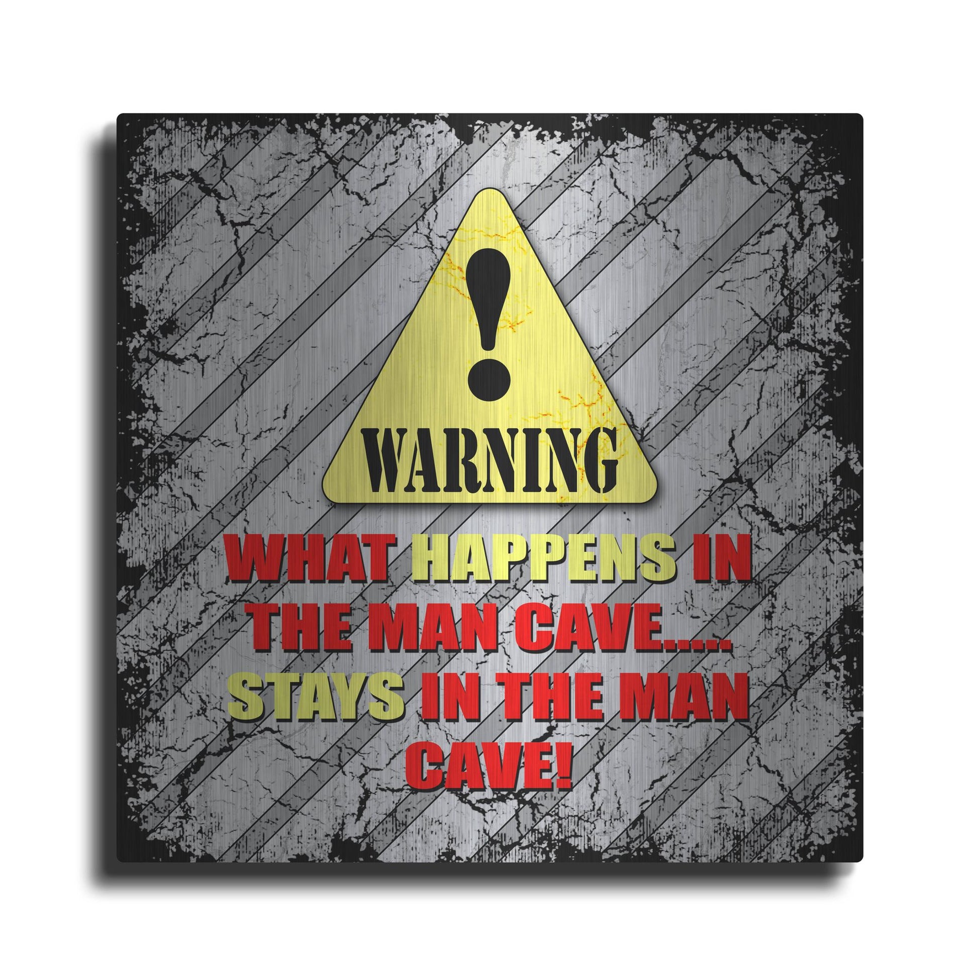 Luxe Metal Art 'Warning Man Cave What Happens Stays' by Lightbox Journal, Metal Wall Art