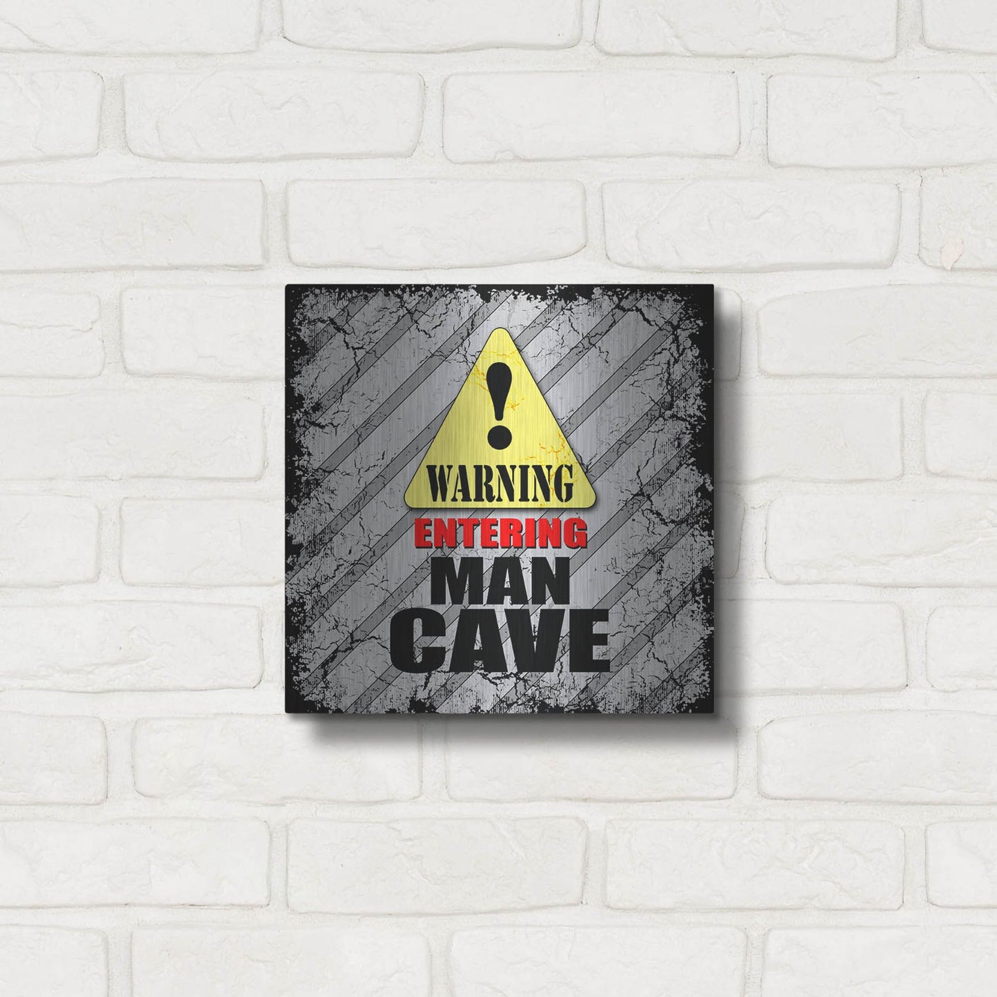 Luxe Metal Art 'Warning Man Cave' by Lightbox Journal, Metal Wall Art,12x12