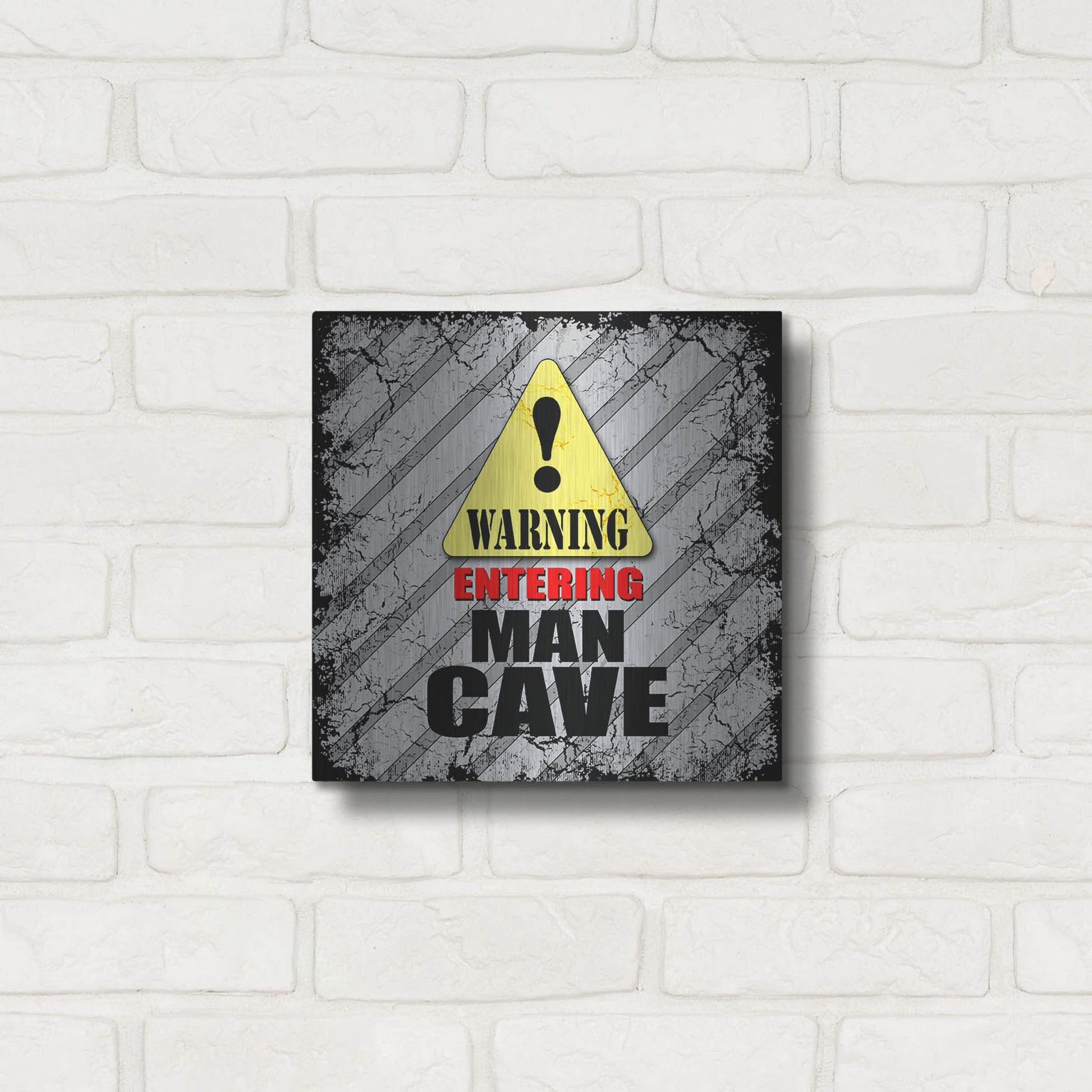 Luxe Metal Art 'Warning Man Cave' by Lightbox Journal, Metal Wall Art,12x12