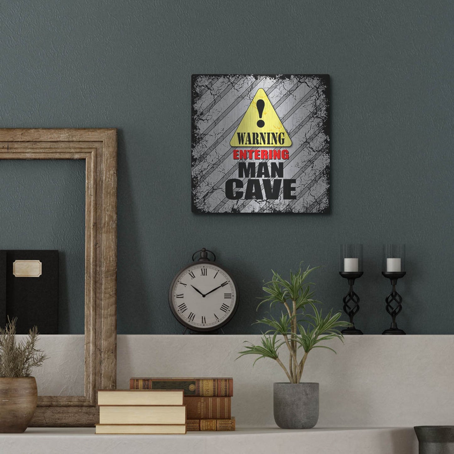 Luxe Metal Art 'Warning Man Cave' by Lightbox Journal, Metal Wall Art,12x12