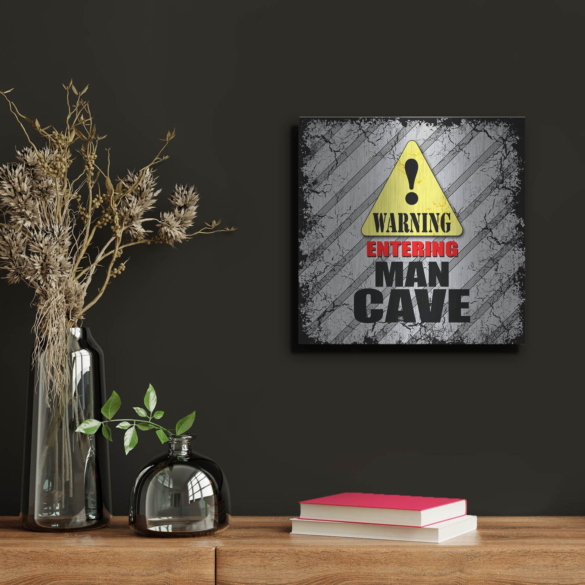 Luxe Metal Art 'Warning Man Cave' by Lightbox Journal, Metal Wall Art,12x12