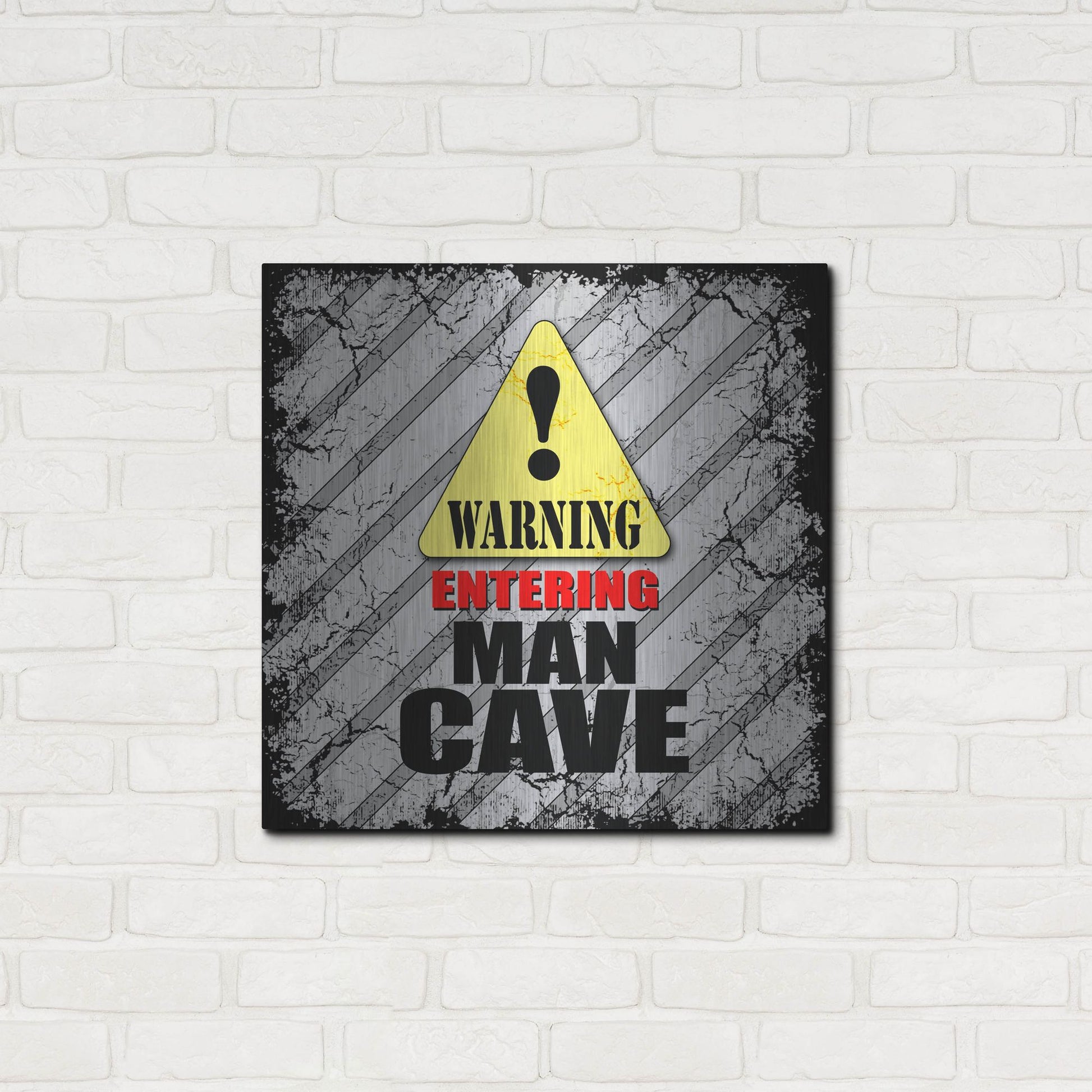 Luxe Metal Art 'Warning Man Cave' by Lightbox Journal, Metal Wall Art,24x24
