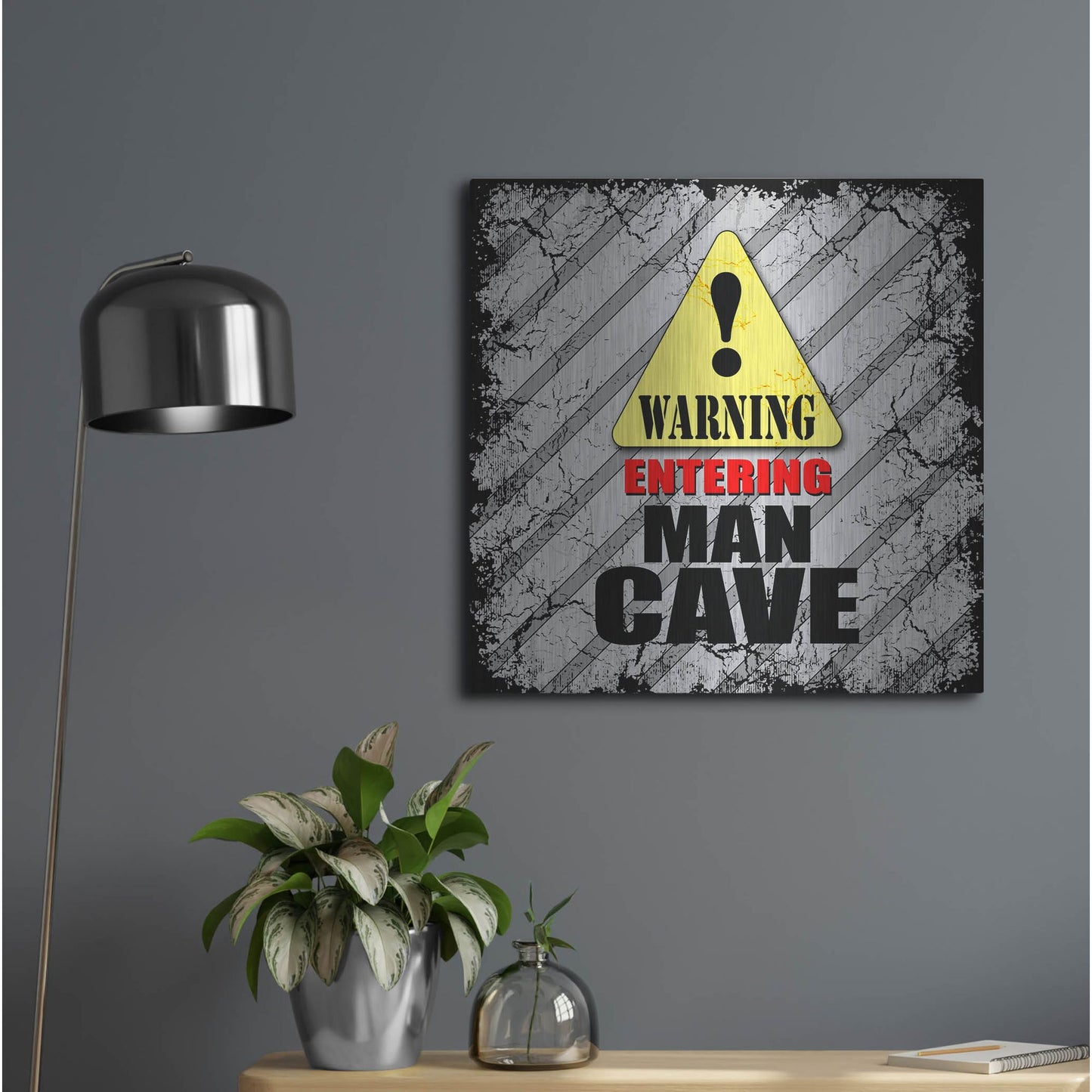 Luxe Metal Art 'Warning Man Cave' by Lightbox Journal, Metal Wall Art,24x24