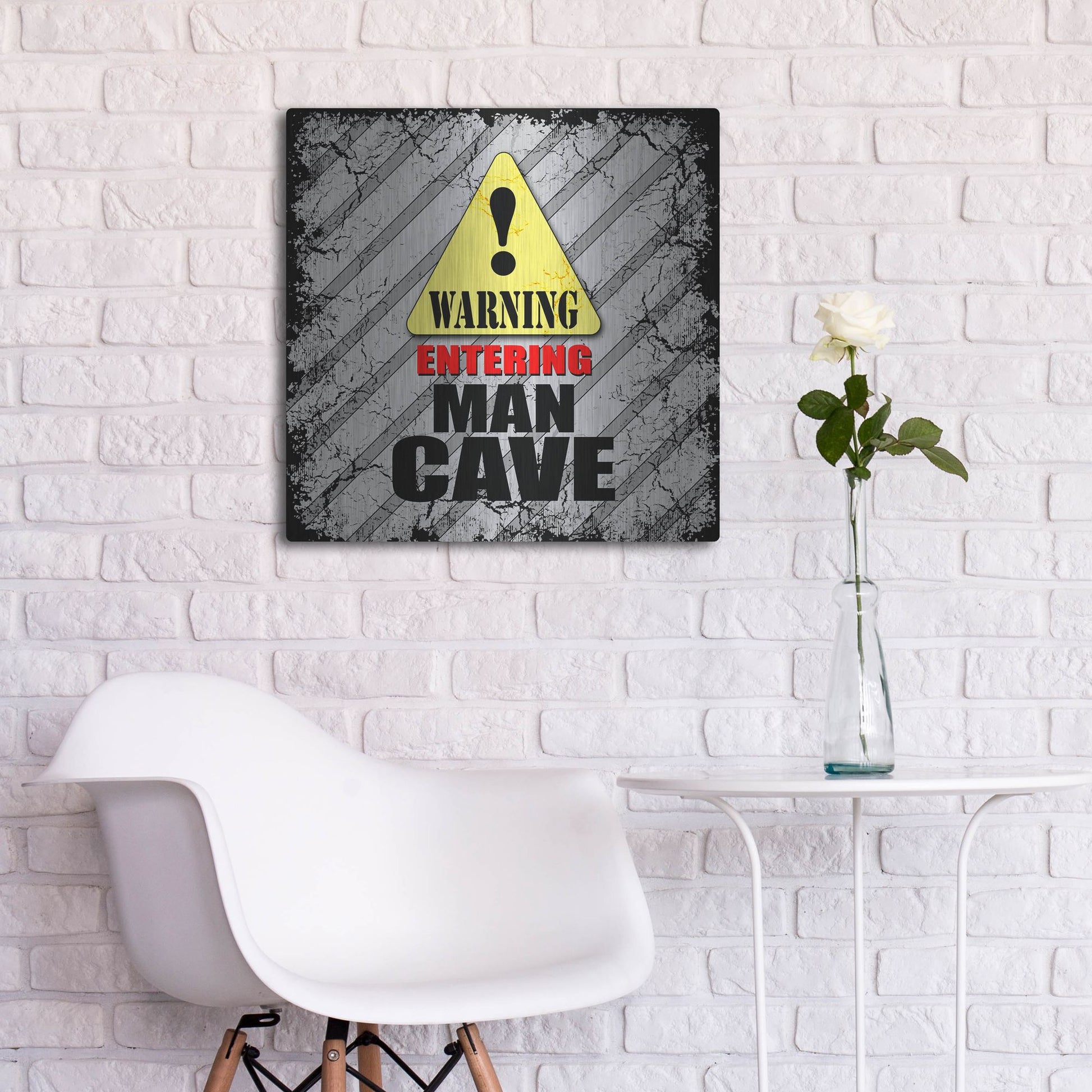 Luxe Metal Art 'Warning Man Cave' by Lightbox Journal, Metal Wall Art,24x24