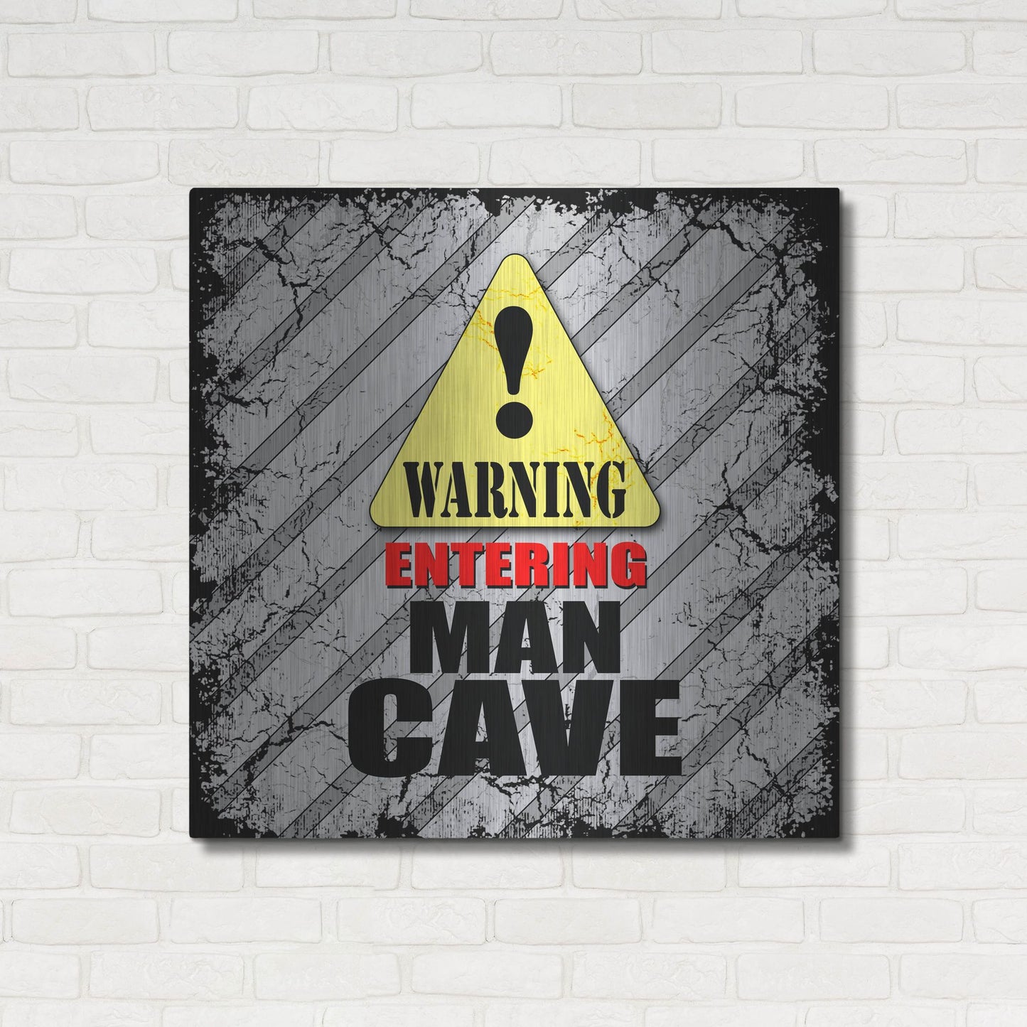 Luxe Metal Art 'Warning Man Cave' by Lightbox Journal, Metal Wall Art,36x36