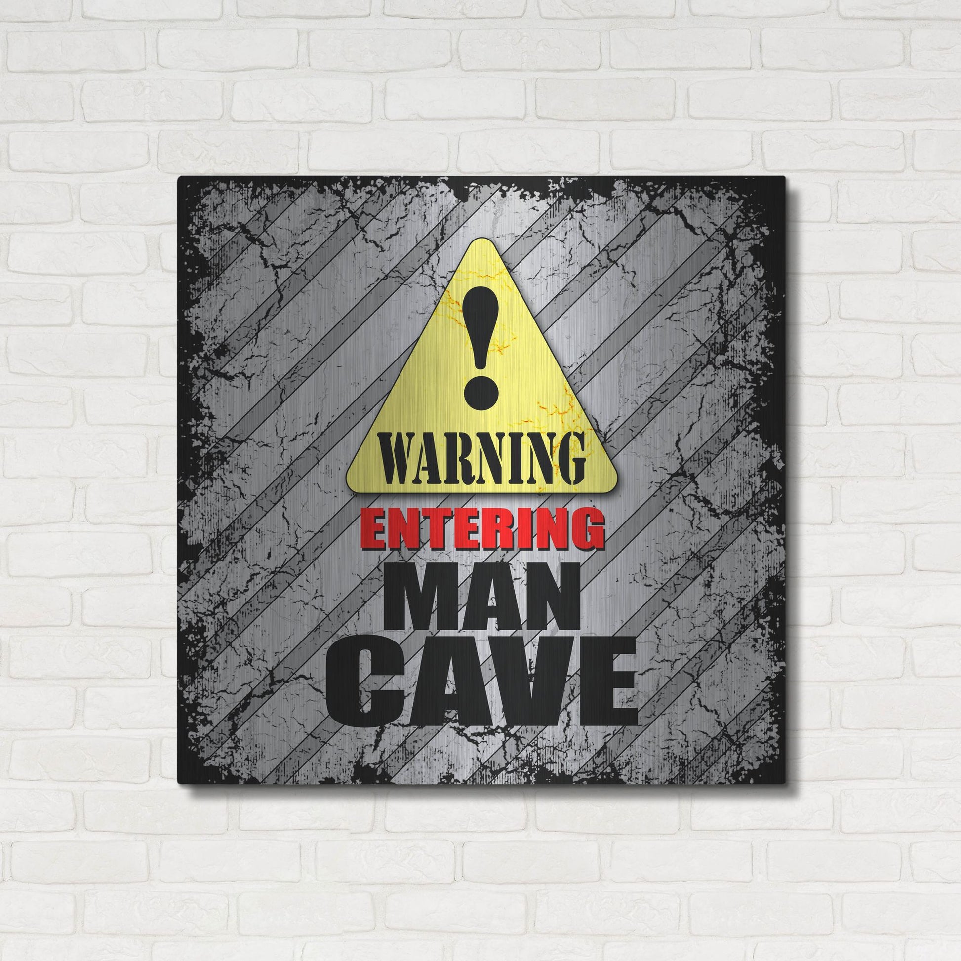 Luxe Metal Art 'Warning Man Cave' by Lightbox Journal, Metal Wall Art,36x36