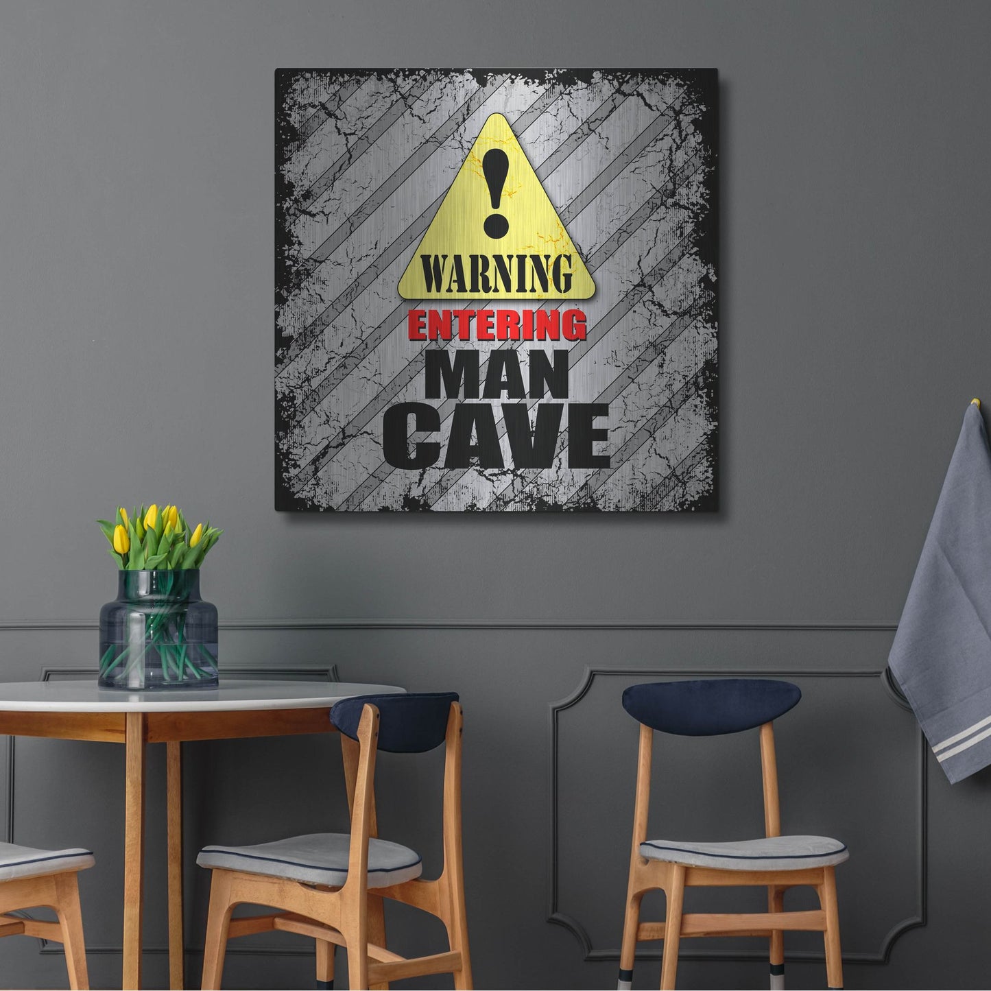 Luxe Metal Art 'Warning Man Cave' by Lightbox Journal, Metal Wall Art,36x36