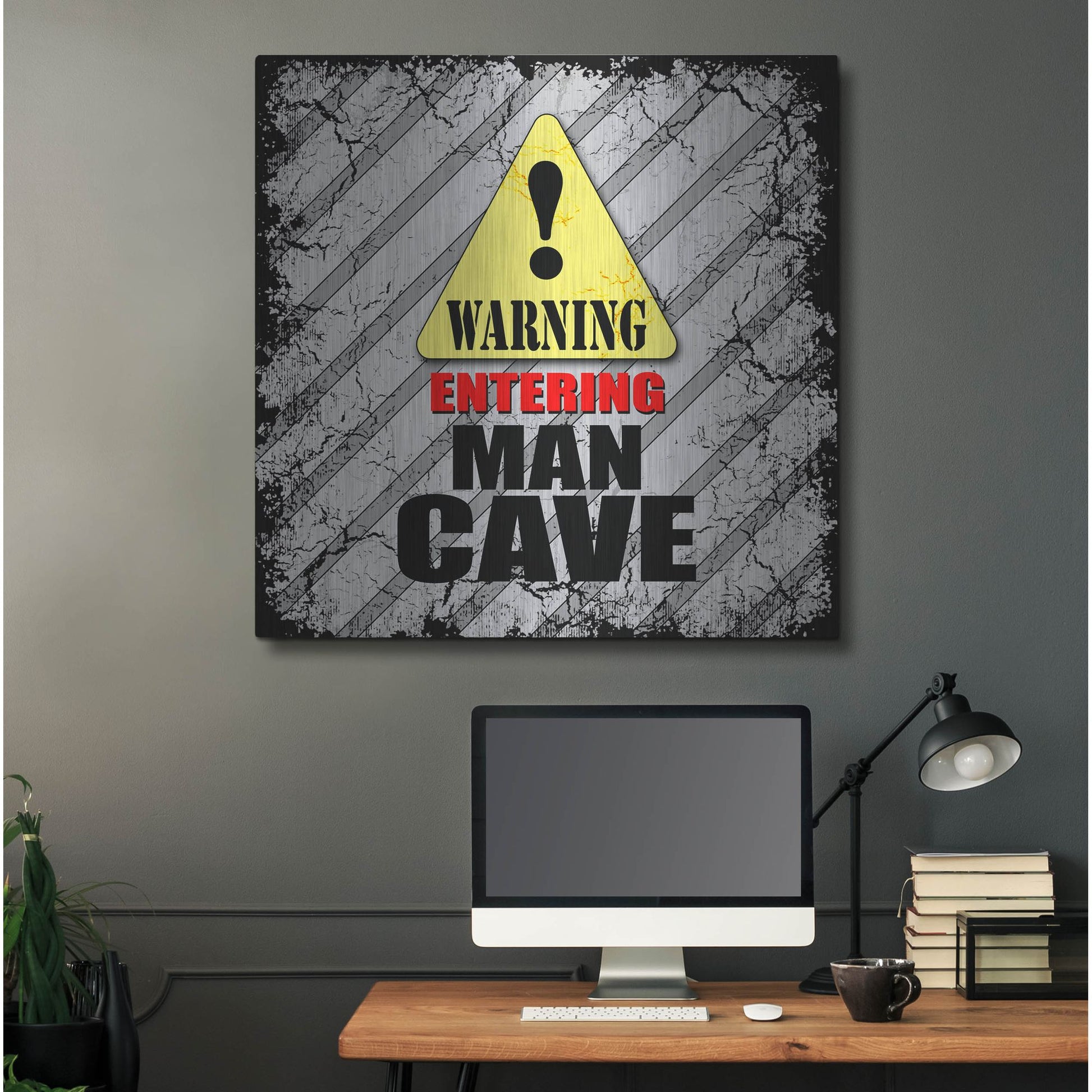 Luxe Metal Art 'Warning Man Cave' by Lightbox Journal, Metal Wall Art,36x36