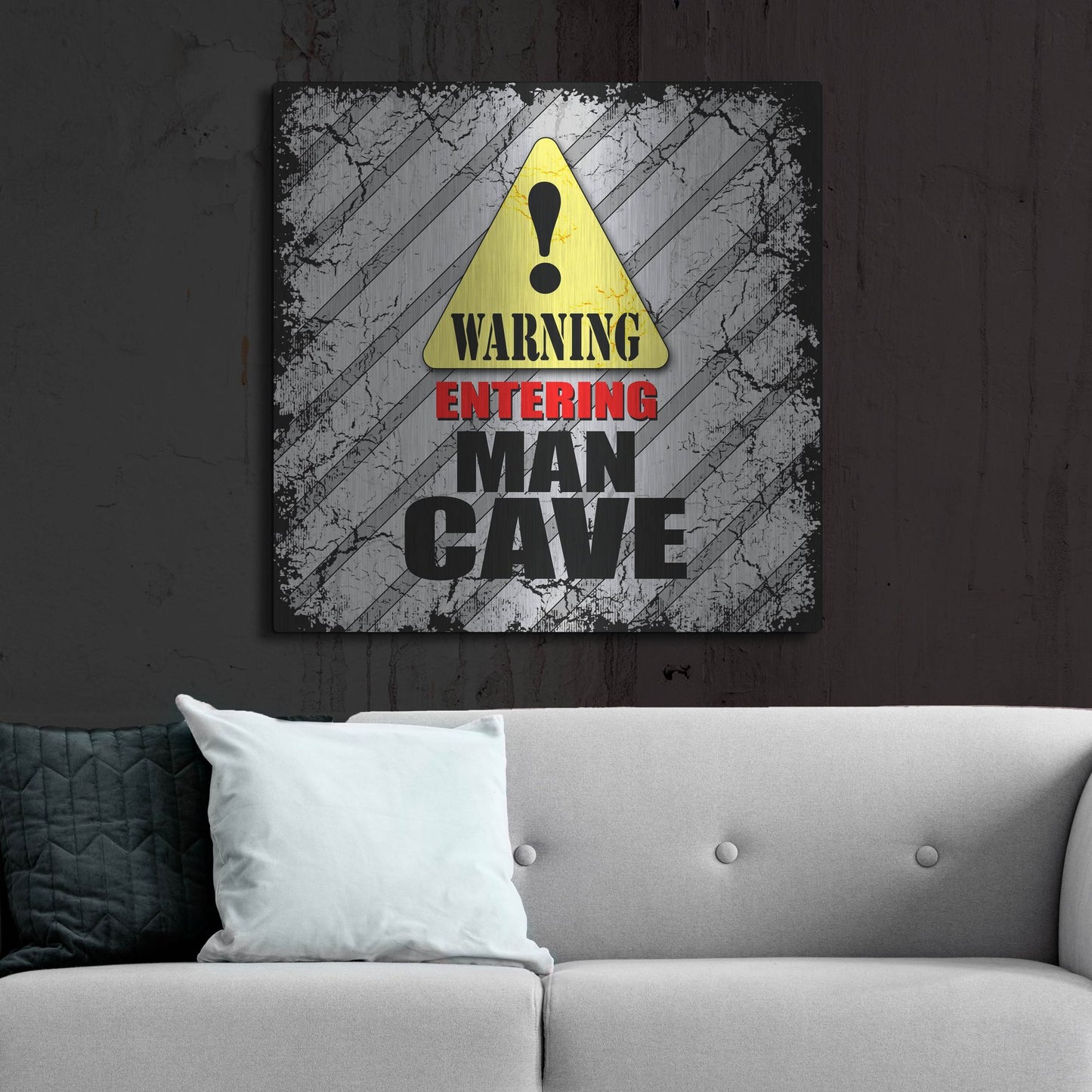 Luxe Metal Art 'Warning Man Cave' by Lightbox Journal, Metal Wall Art,36x36