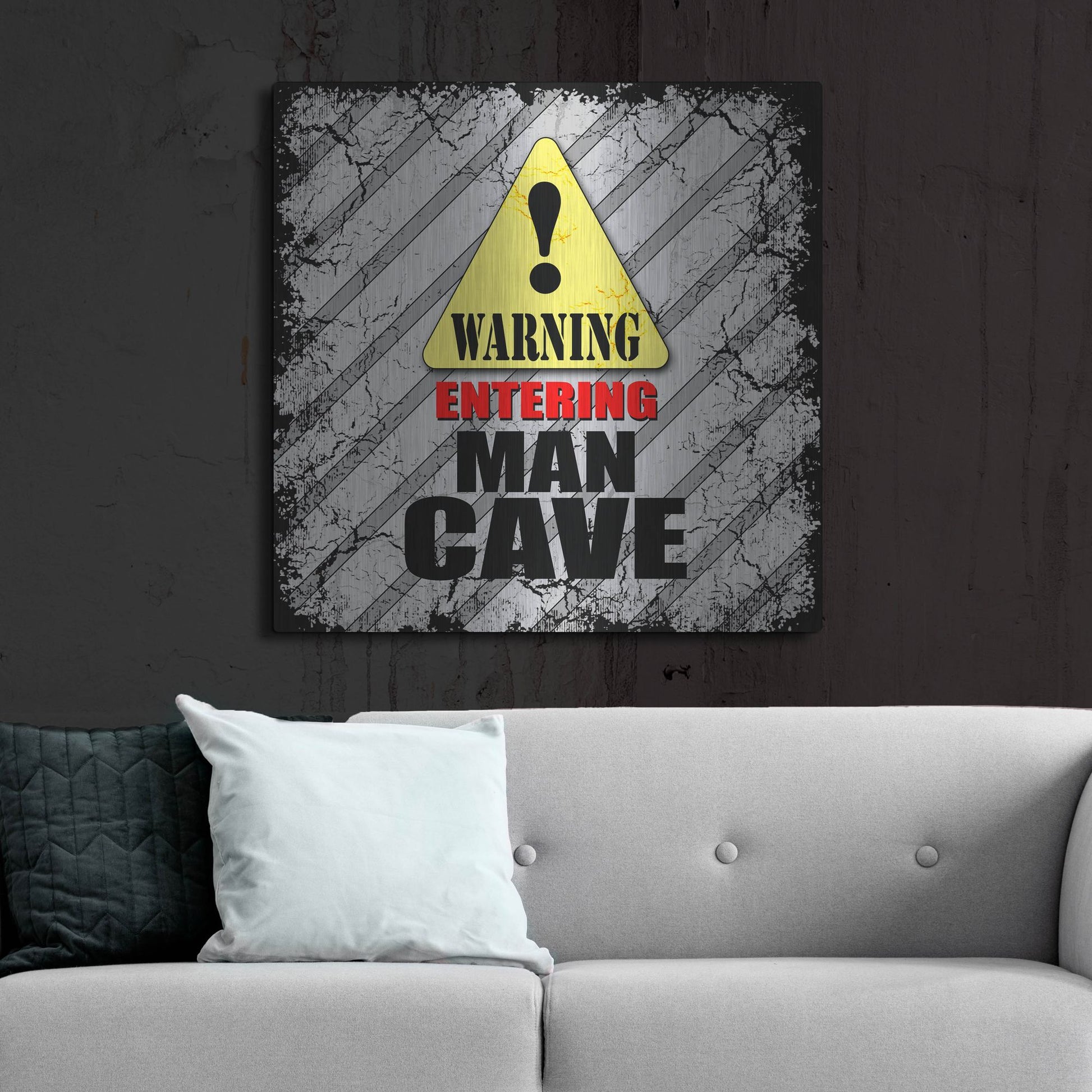 Luxe Metal Art 'Warning Man Cave' by Lightbox Journal, Metal Wall Art,36x36