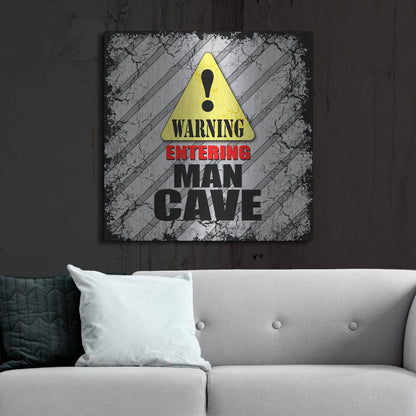 Luxe Metal Art 'Warning Man Cave' by Lightbox Journal, Metal Wall Art,36x36