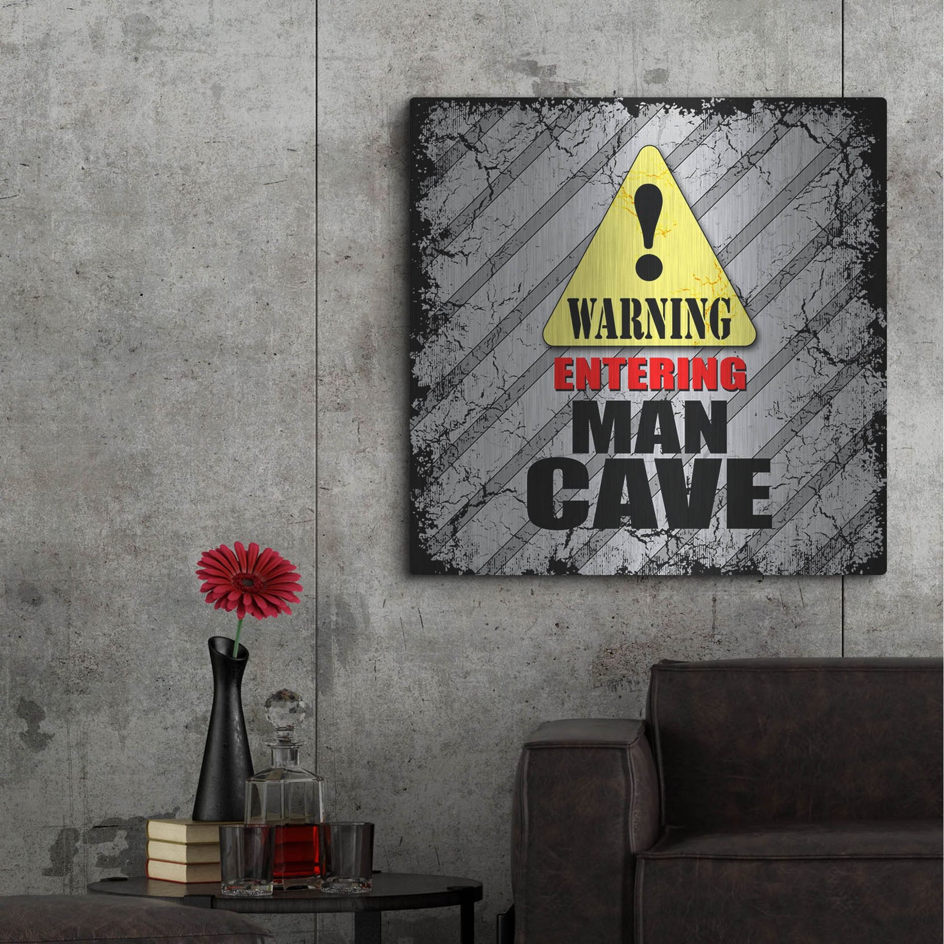 Luxe Metal Art 'Warning Man Cave' by Lightbox Journal, Metal Wall Art,36x36