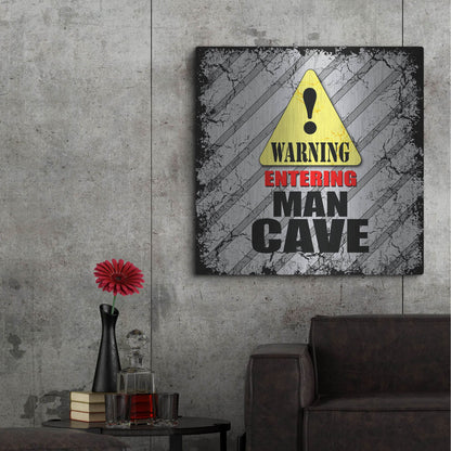 Luxe Metal Art 'Warning Man Cave' by Lightbox Journal, Metal Wall Art,36x36