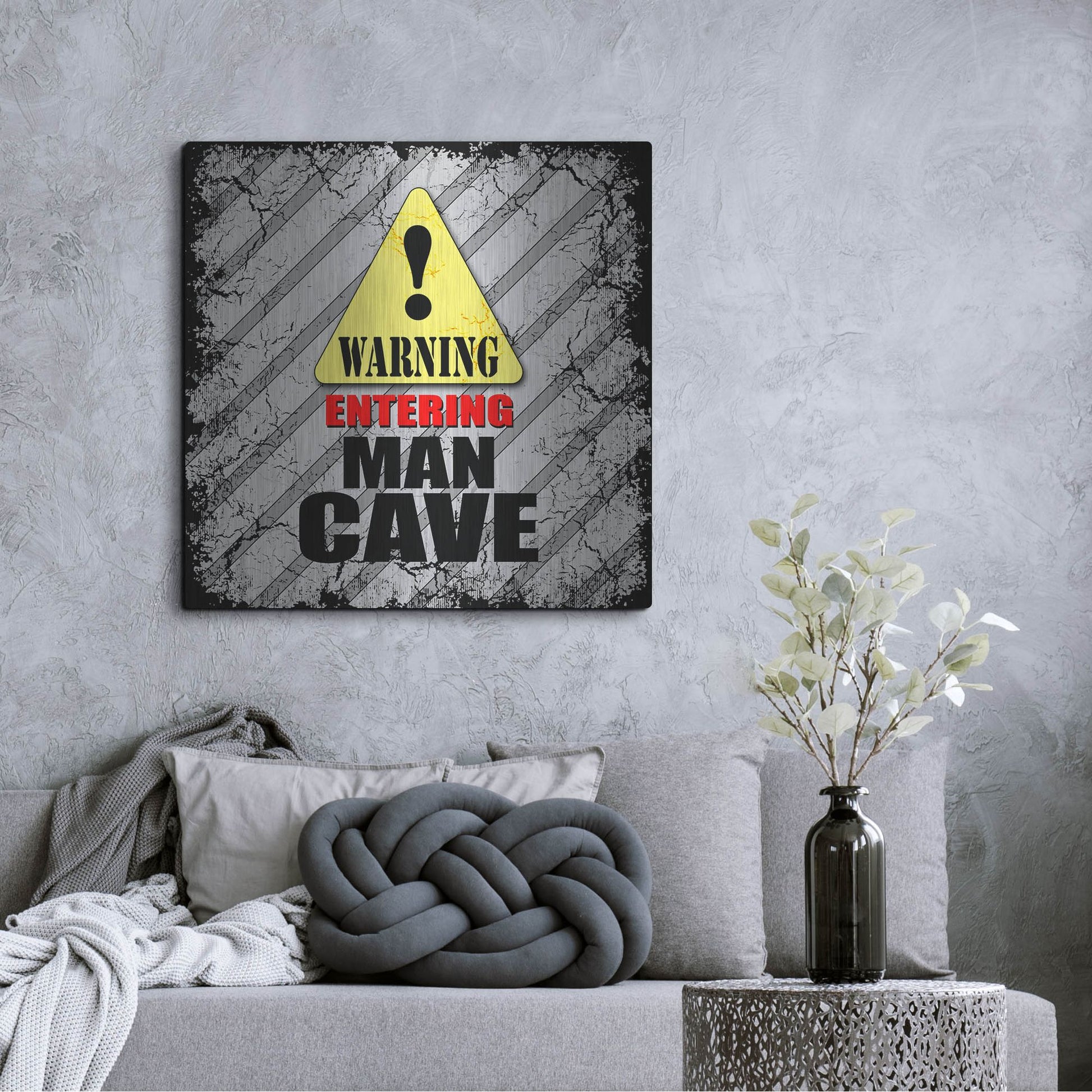 Luxe Metal Art 'Warning Man Cave' by Lightbox Journal, Metal Wall Art,36x36