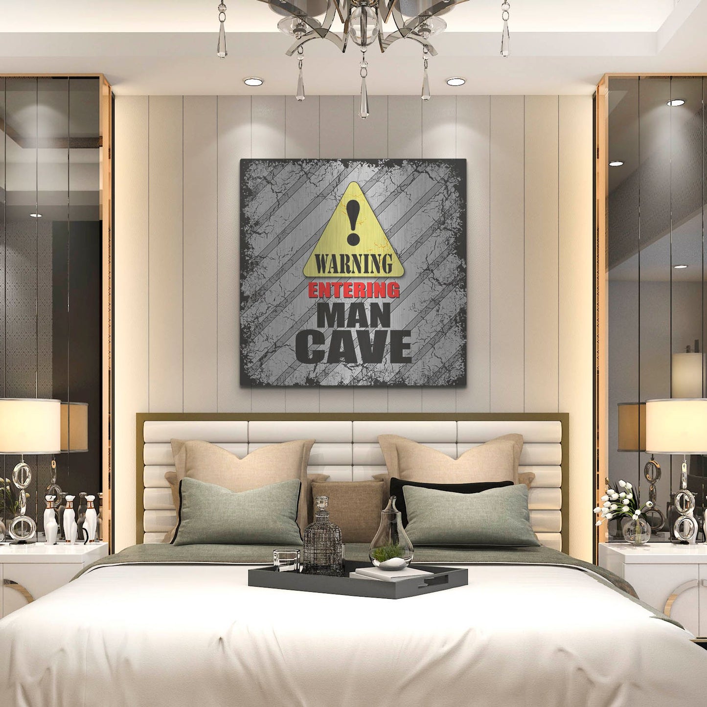 Luxe Metal Art 'Warning Man Cave' by Lightbox Journal, Metal Wall Art,36x36