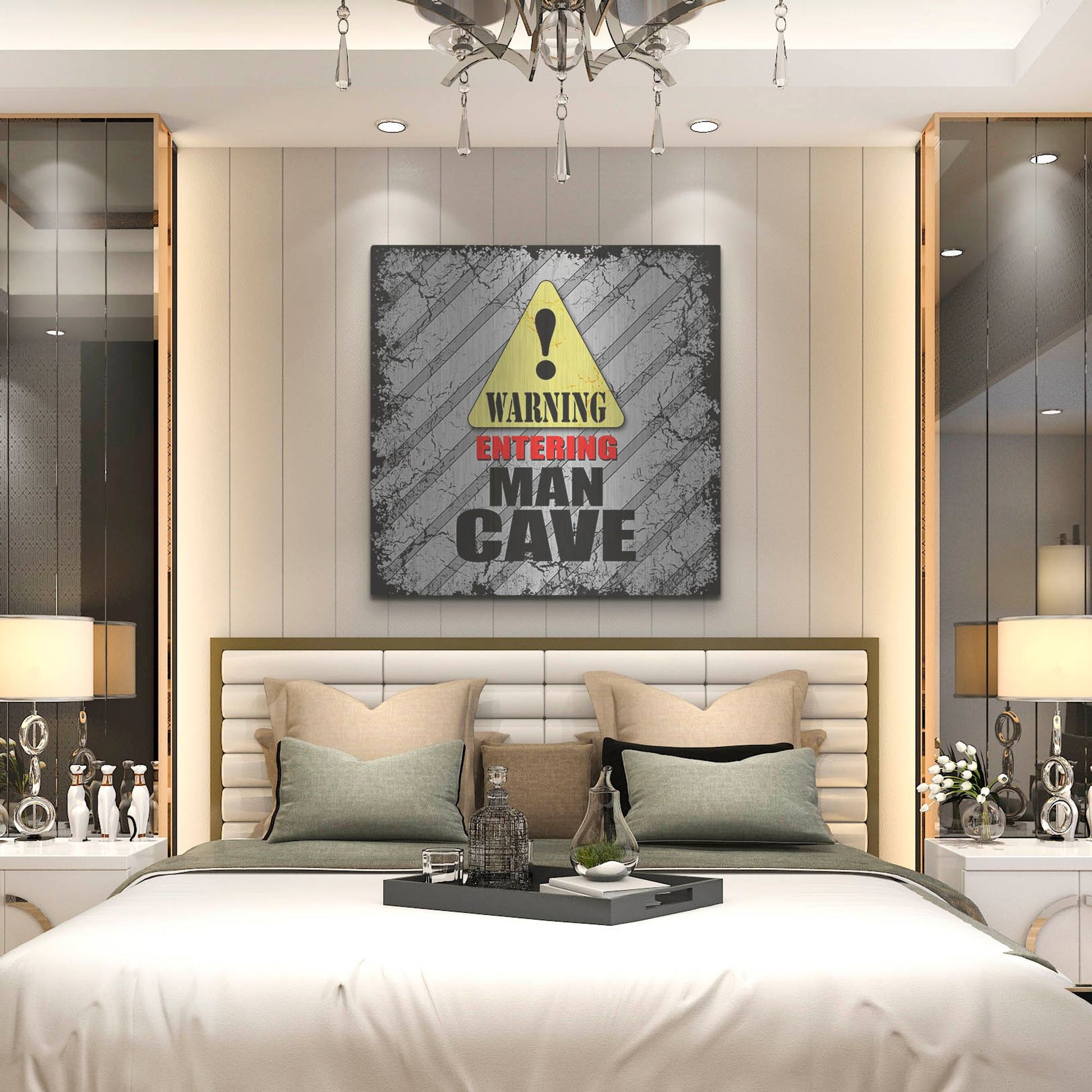 Luxe Metal Art 'Warning Man Cave' by Lightbox Journal, Metal Wall Art,36x36