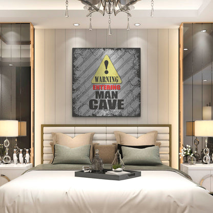 Luxe Metal Art 'Warning Man Cave' by Lightbox Journal, Metal Wall Art,36x36