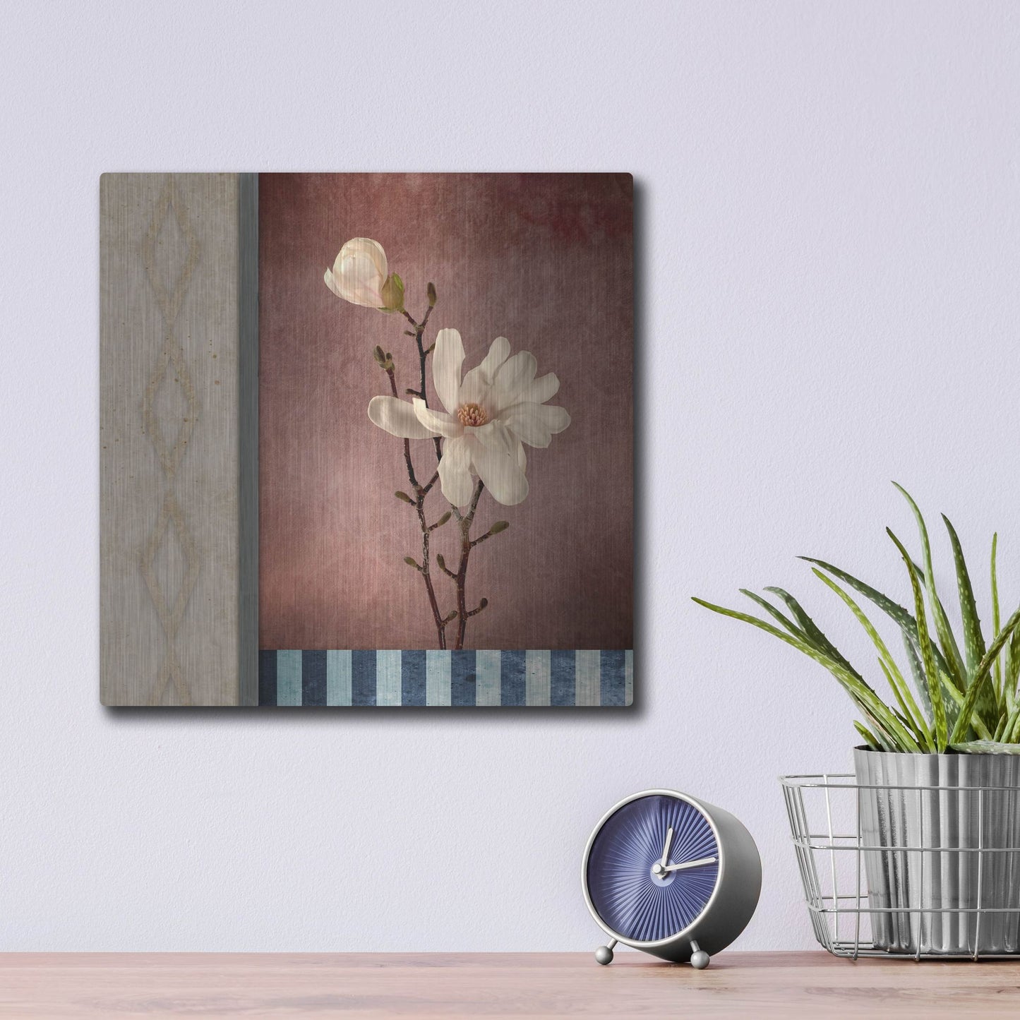 Luxe Metal Art 'Magnolia Diamond 2' by Lightbox Journal, Metal Wall Art,12x12