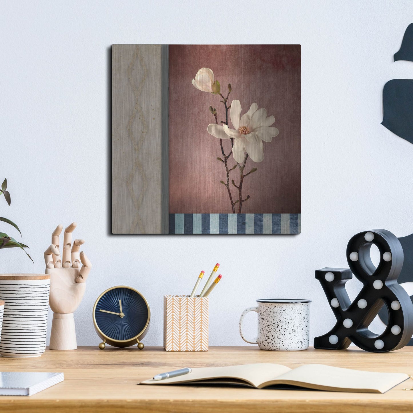 Luxe Metal Art 'Magnolia Diamond 2' by Lightbox Journal, Metal Wall Art,12x12