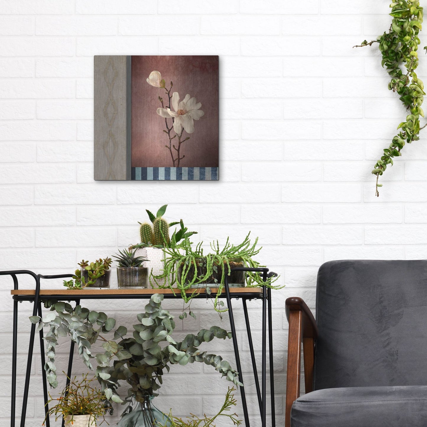 Luxe Metal Art 'Magnolia Diamond 2' by Lightbox Journal, Metal Wall Art,12x12