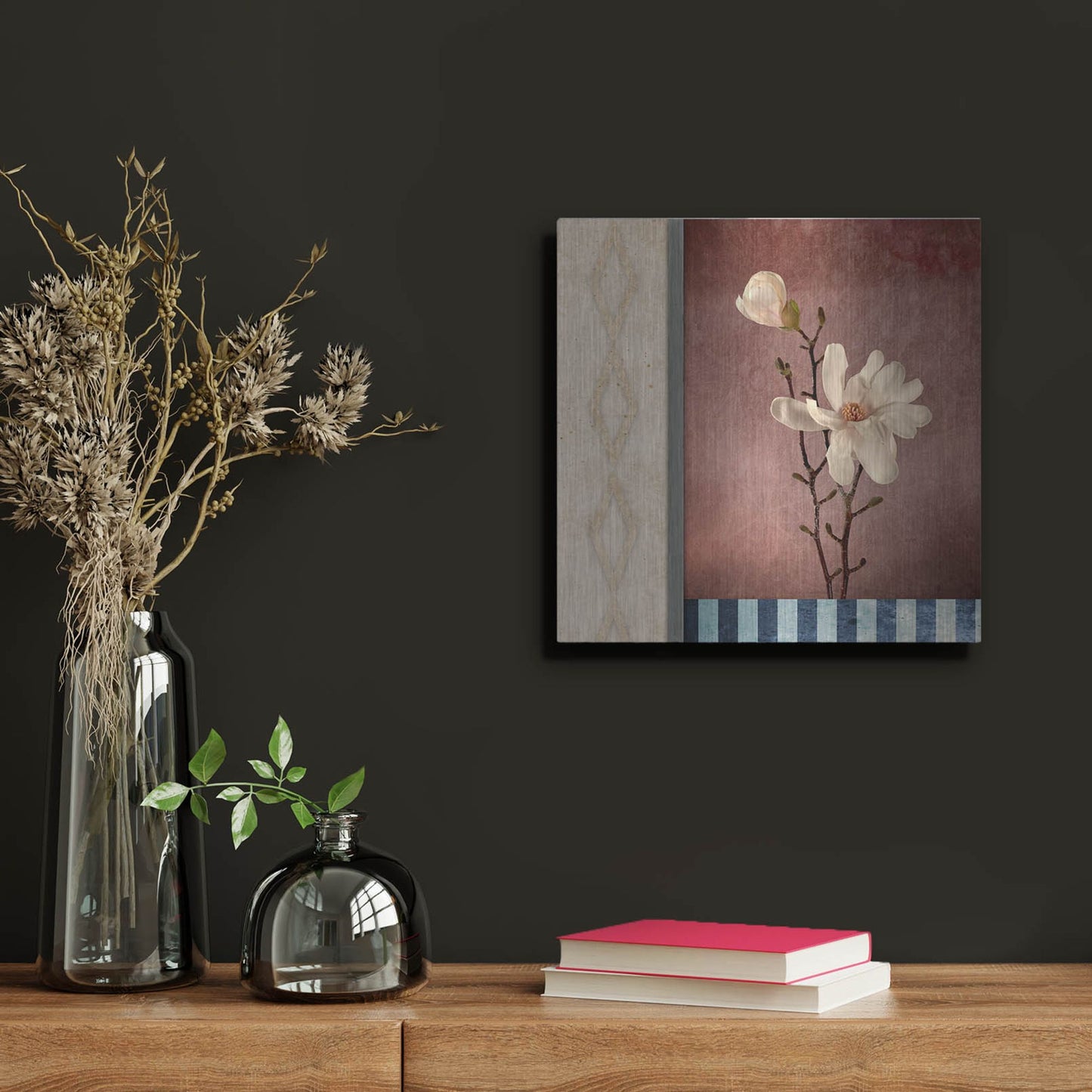 Luxe Metal Art 'Magnolia Diamond 2' by Lightbox Journal, Metal Wall Art,12x12