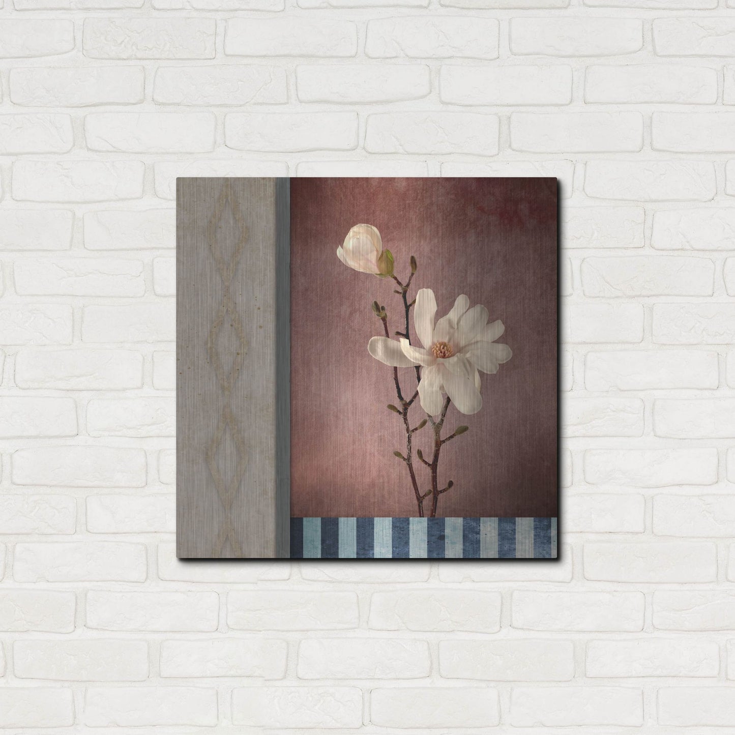 Luxe Metal Art 'Magnolia Diamond 2' by Lightbox Journal, Metal Wall Art,24x24