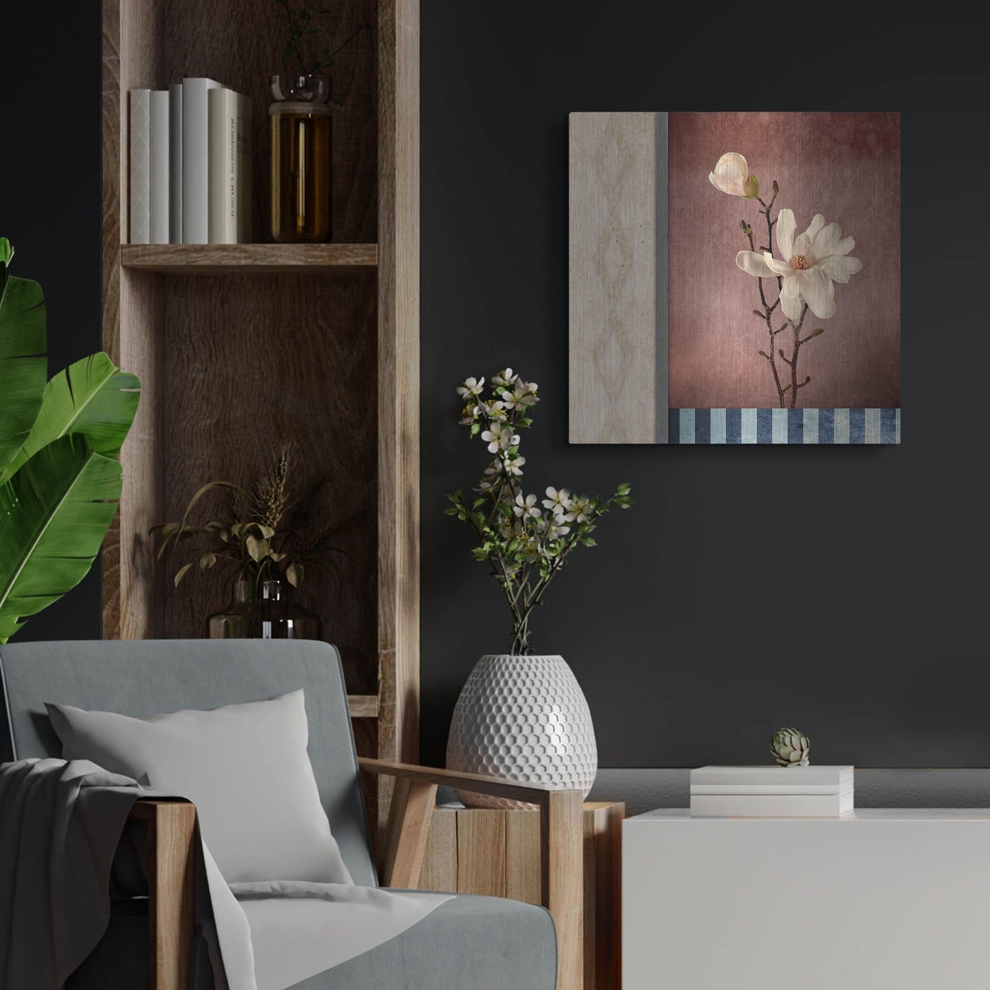 Luxe Metal Art 'Magnolia Diamond 2' by Lightbox Journal, Metal Wall Art,24x24