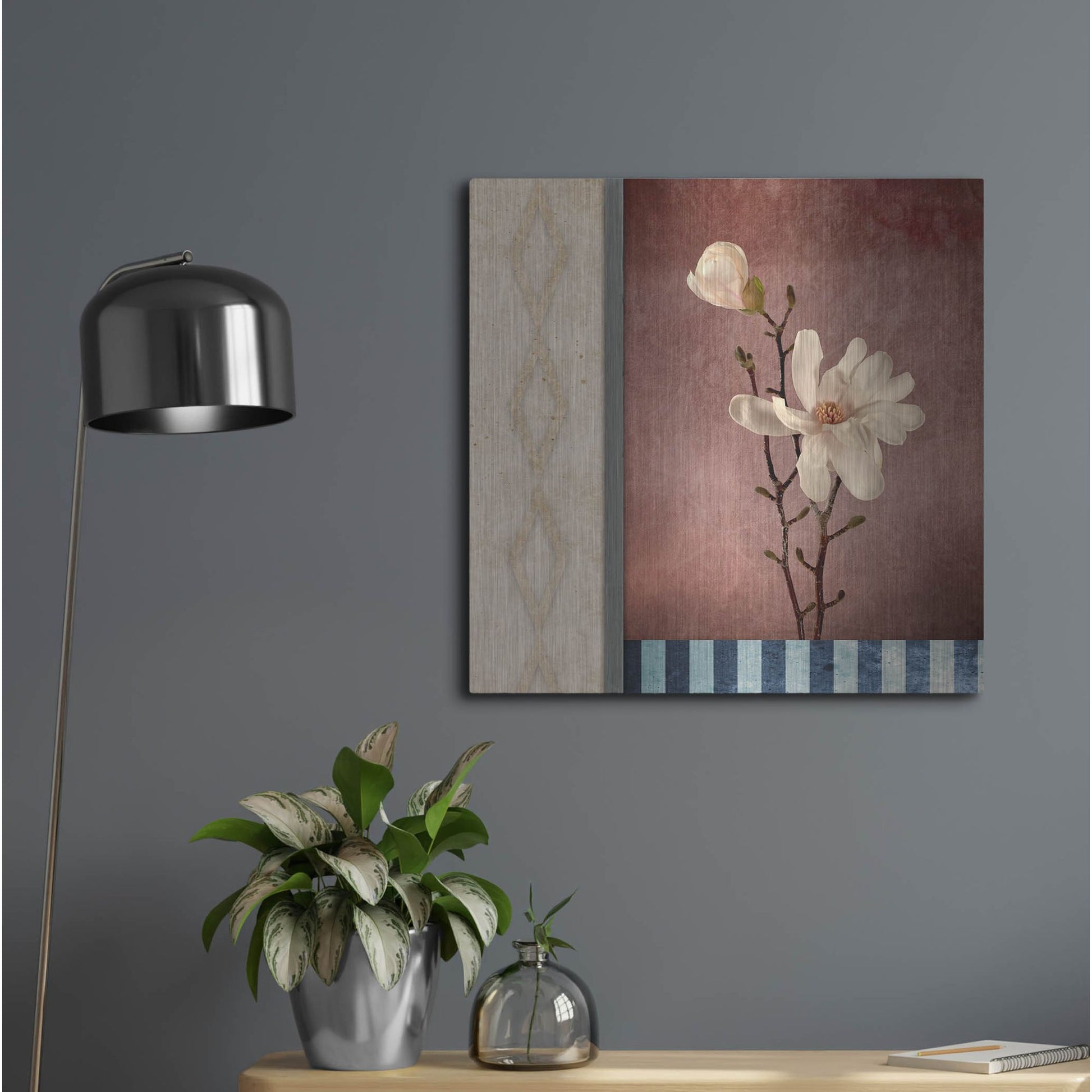 Luxe Metal Art 'Magnolia Diamond 2' by Lightbox Journal, Metal Wall Art,24x24