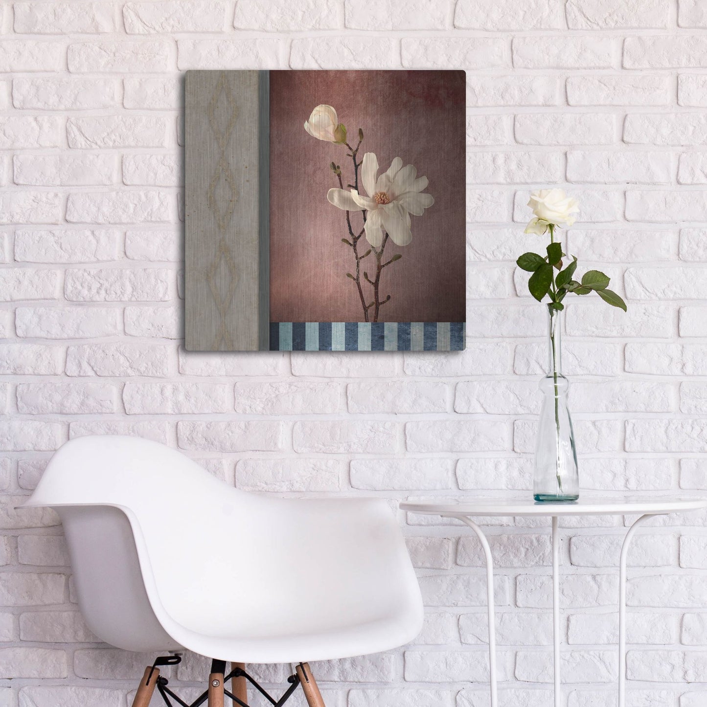 Luxe Metal Art 'Magnolia Diamond 2' by Lightbox Journal, Metal Wall Art,24x24