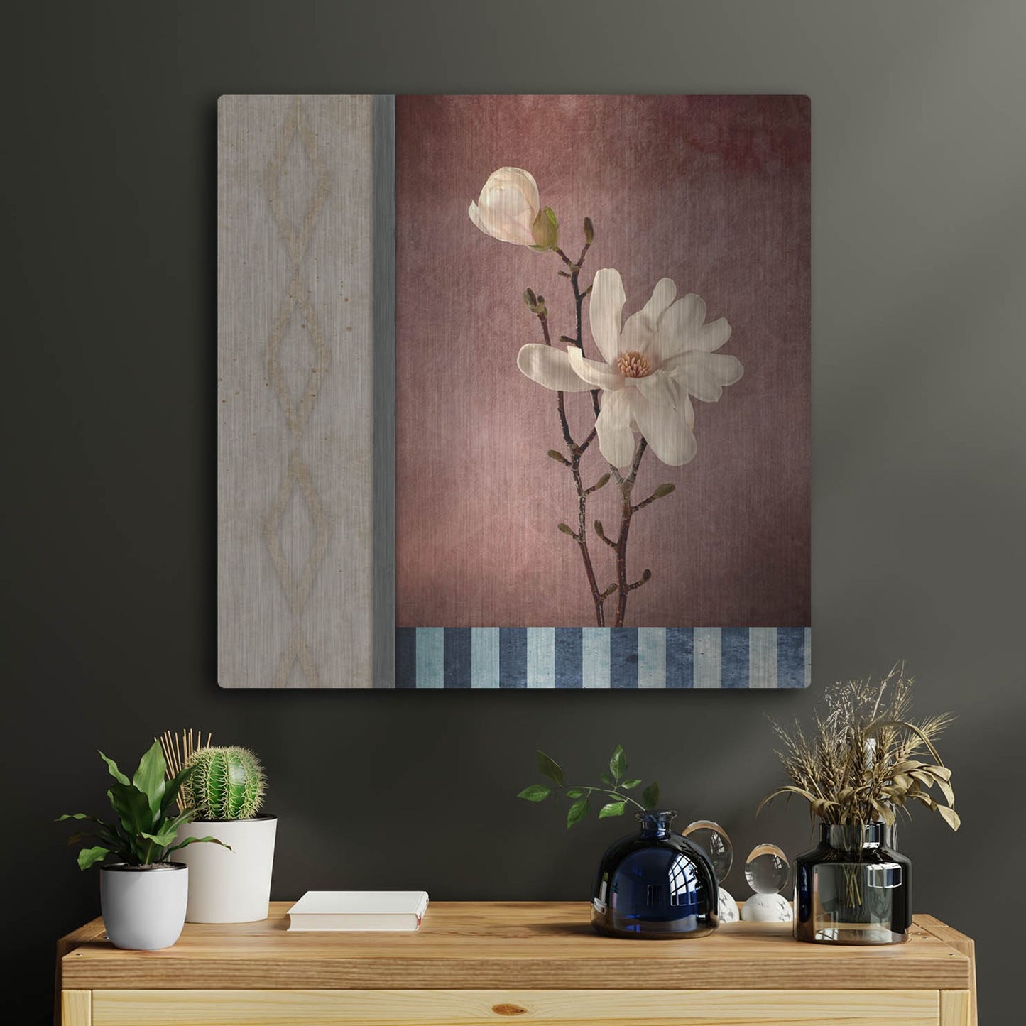 Luxe Metal Art 'Magnolia Diamond 2' by Lightbox Journal, Metal Wall Art,24x24