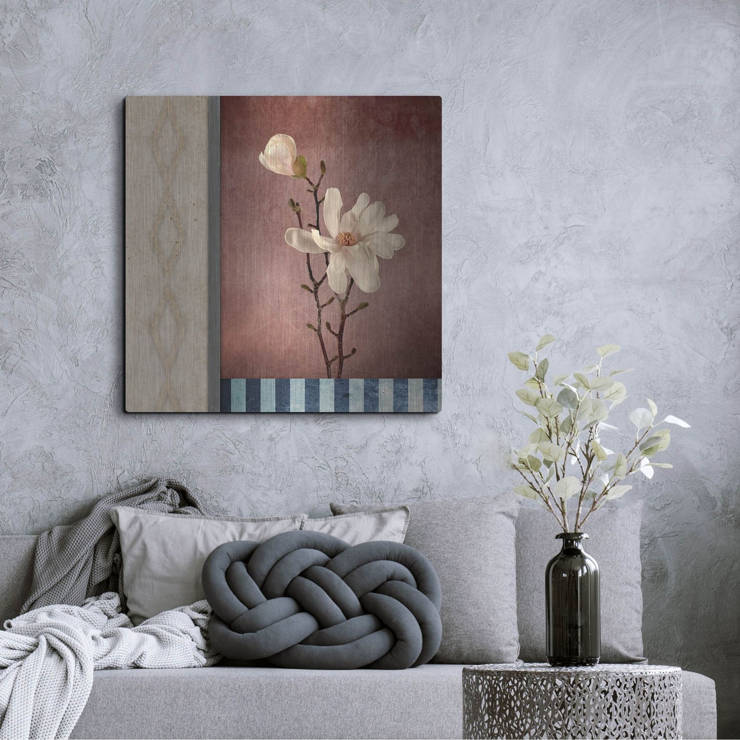 Luxe Metal Art 'Magnolia Diamond 2' by Lightbox Journal, Metal Wall Art,36x36